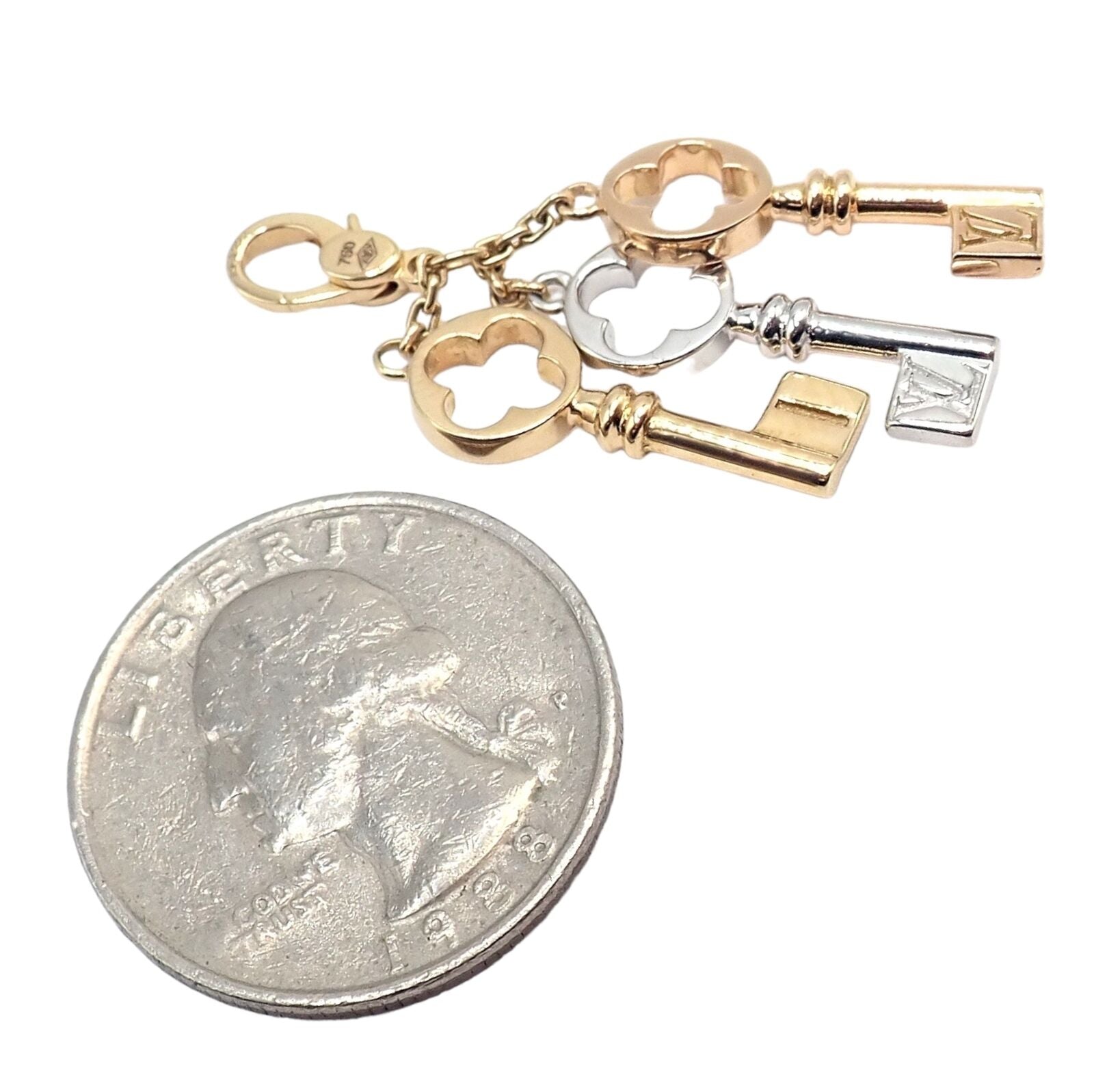Rare! Louis Vuitton LV 18k Tri Color Gold Enamel Heart Three Keys Charm Pendant | Fortrove