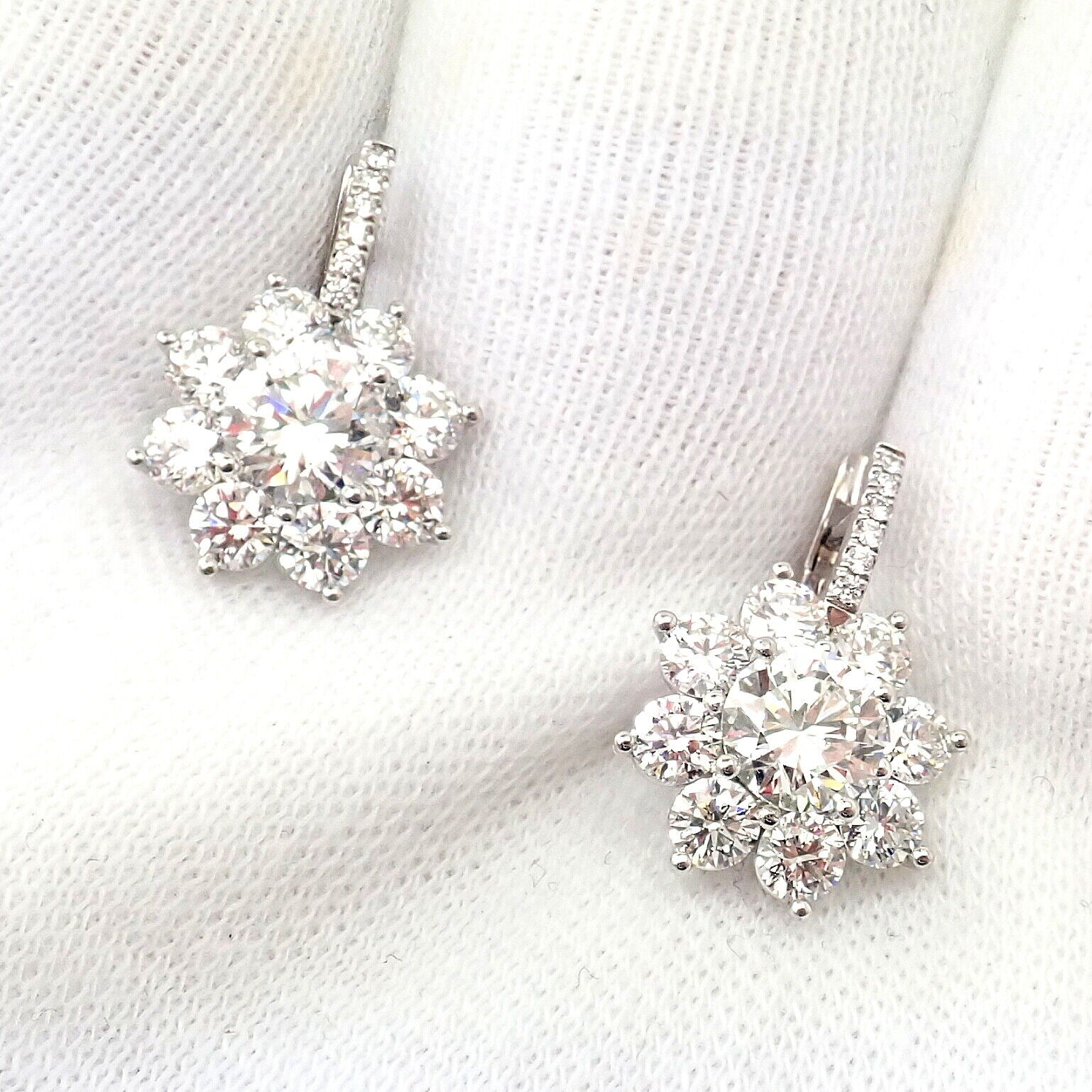 Authentic! T Foster & Co Platinum Flower 4.84ctw Diamond Stud Halo Earrings GIA | Fortrove