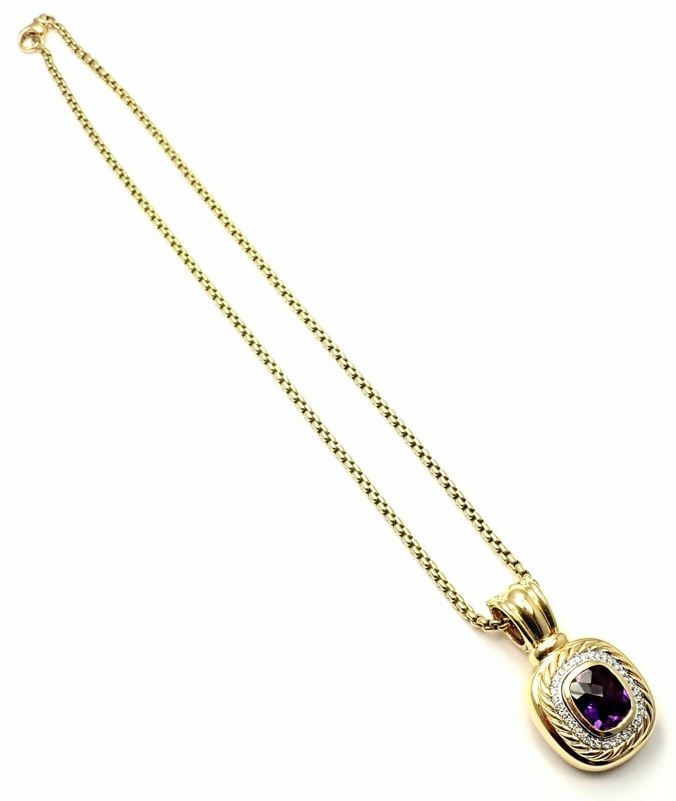 David Yurman Cable 18k Yellow Gold Amethyst Diamond Large Pendant Chain Necklace | Fortrove