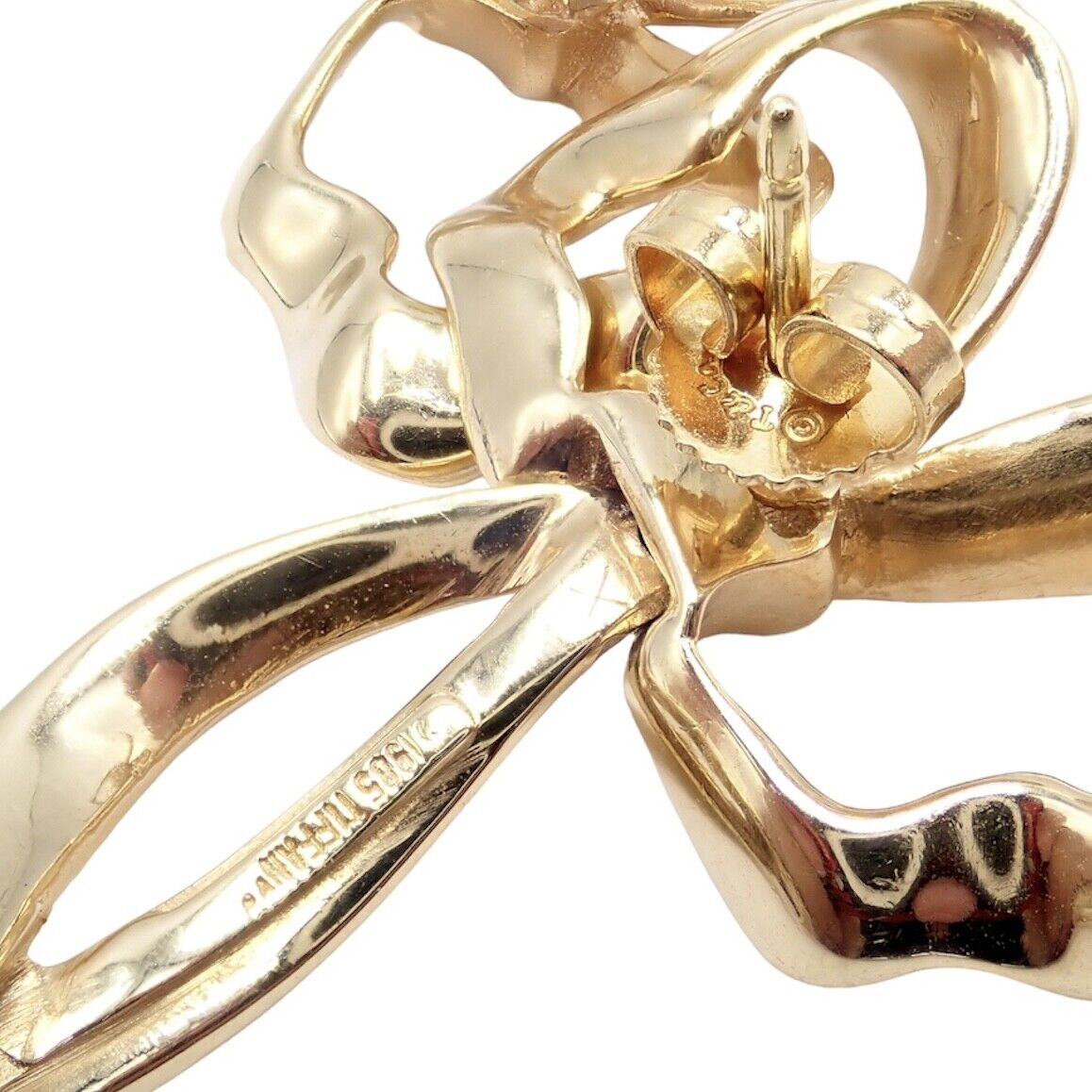 Authentic Tiffany & Co 18k Yellow Gold Diamond Large Ribbon Bow Earrings 1985 | Fortrove