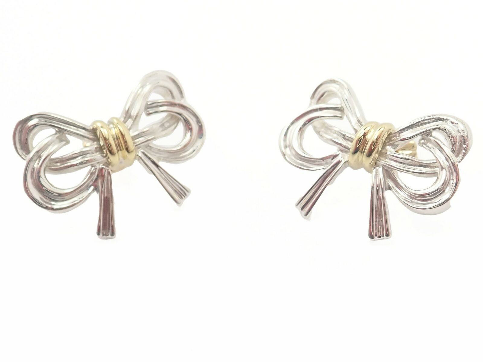Authentic! Vintage Tiffany & Co 18k Yellow & White Gold Ribbon Bow Earrings | Fortrove