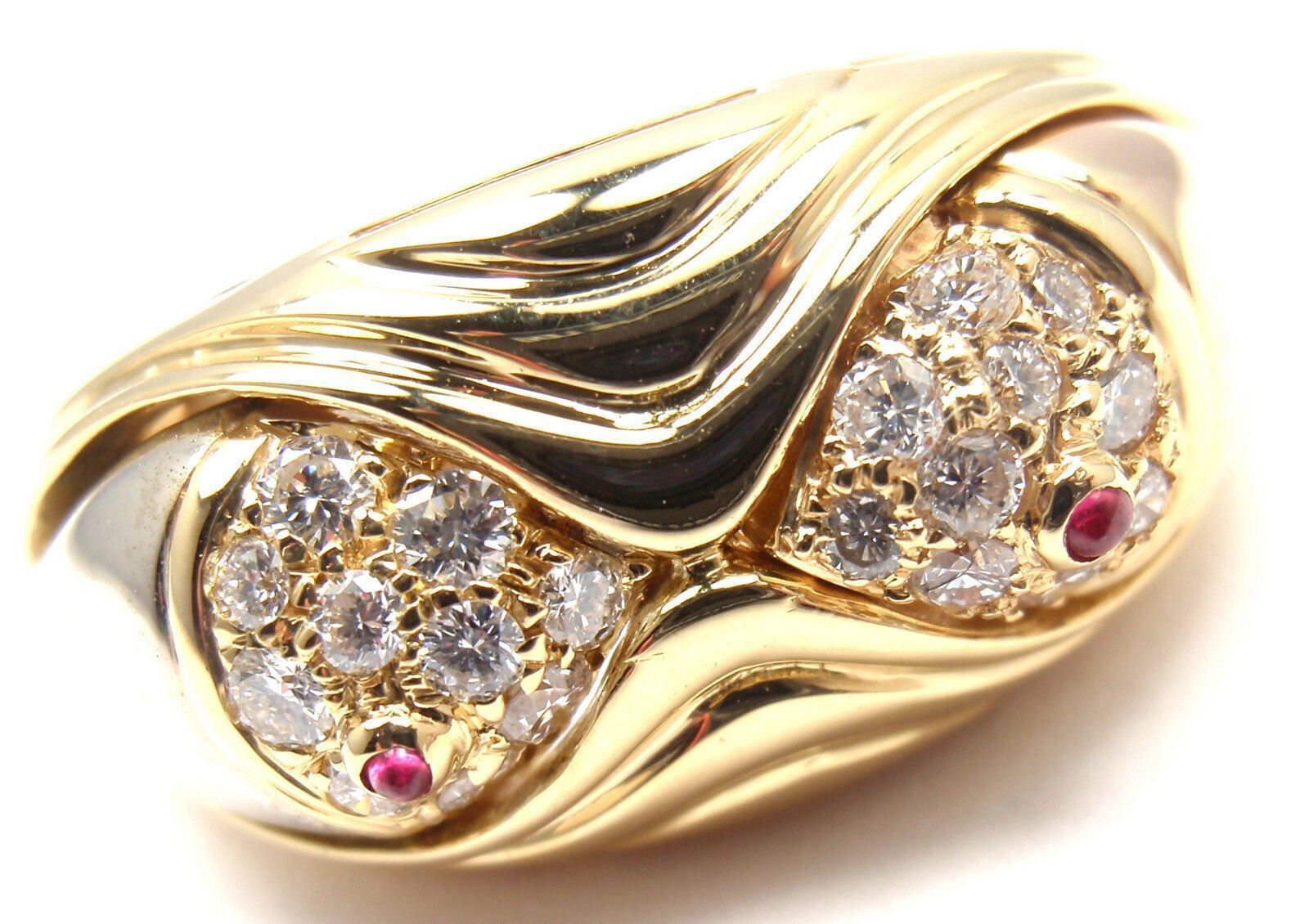 Authentic! Bulgari Bvlgari 18k Yellow Gold Diamond Ruby Naturalia Fish Band Ring | Fortrove