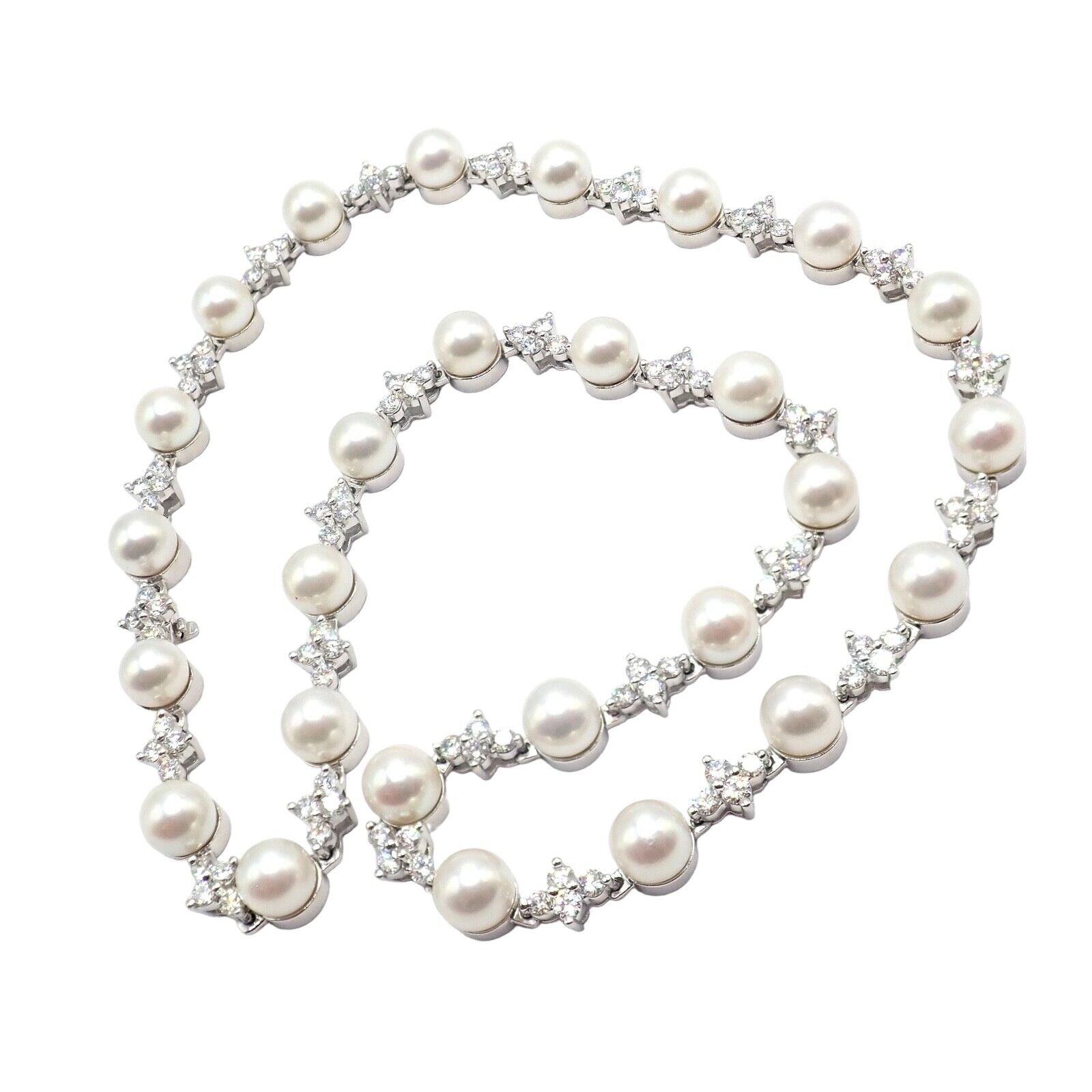 Authentic! Tiffany & Co Platinum Diamond 6.5mm Pearl Necklace | Fortrove