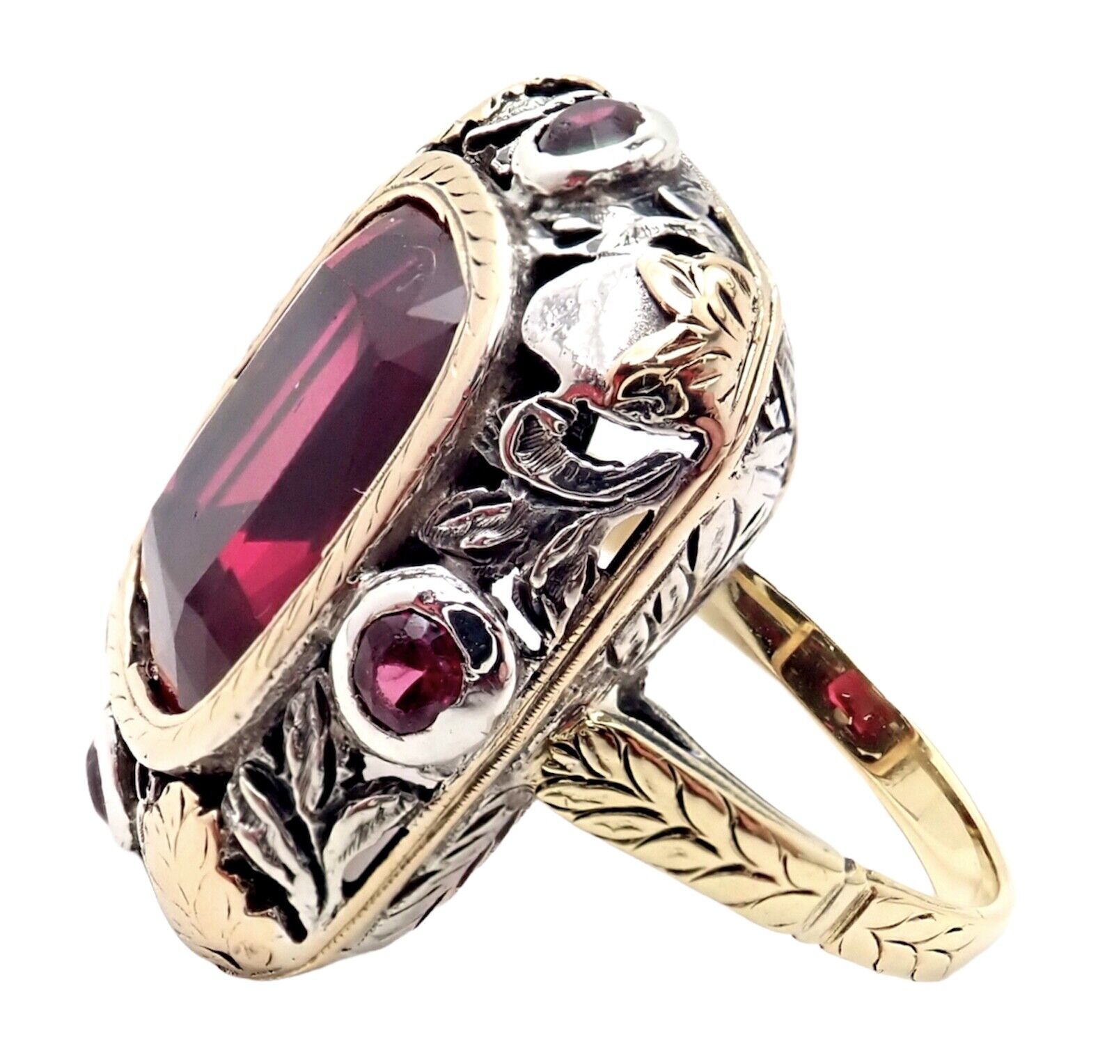 Vintage Estate 14k Gold Sterling Silver Red Stone Ring Sz 5.5 | Fortrove