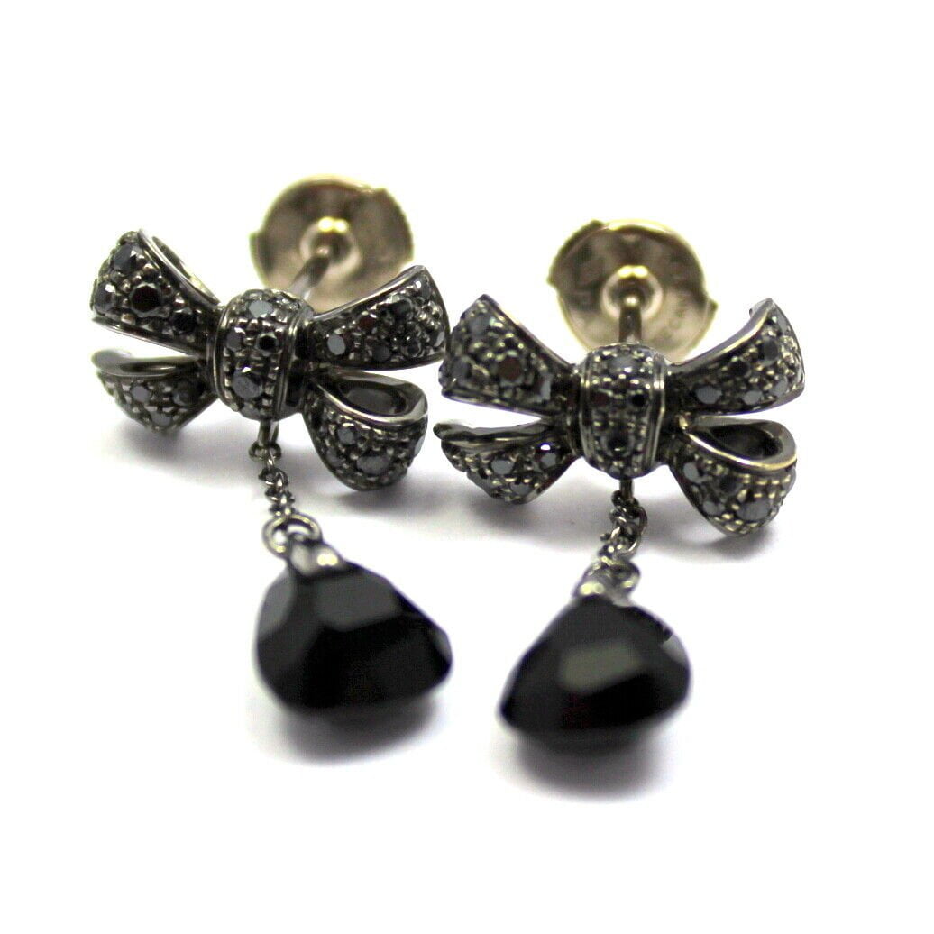 Rare! Authentic Pomellato 18k White Gold Black Diamond Onyx Drop Bow Earrings | Fortrove