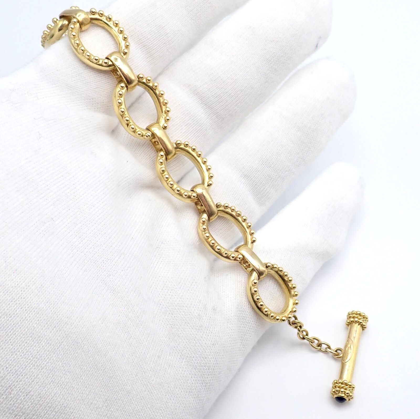 Authentic! Elizabeth Locke 18k Yellow Gold Sapphire Medium Link Toggle Bracelet | Fortrove