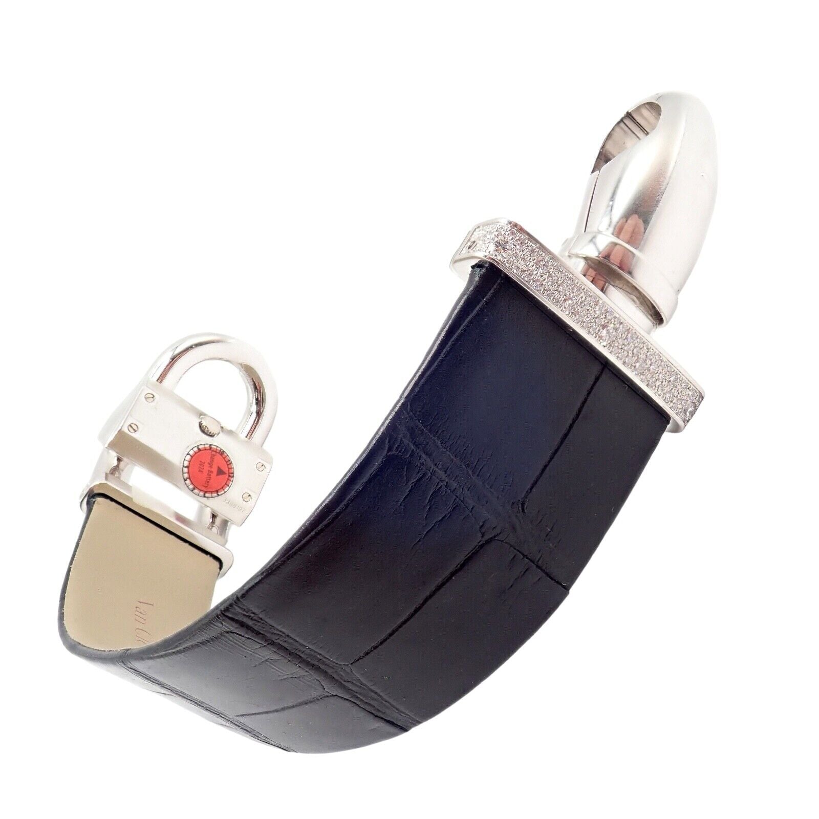 Authentic! Van Cleef & Arpels 18K White Gold Diamond Cadenas Alligator Watch | Fortrove