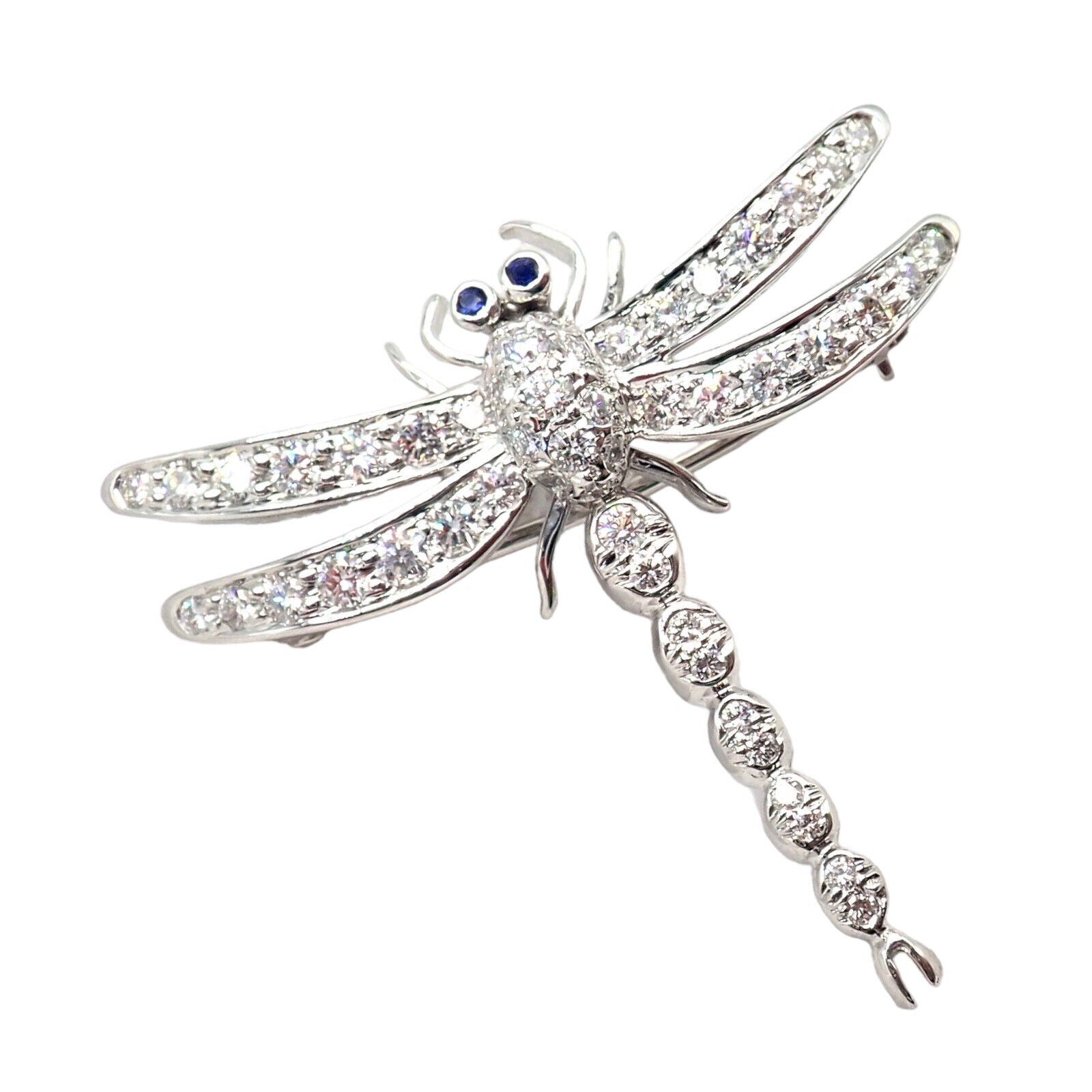 Rare! Authentic Tiffany & Co. Platinum Dragonfly Diamond Sapphire Pin Brooch | Fortrove