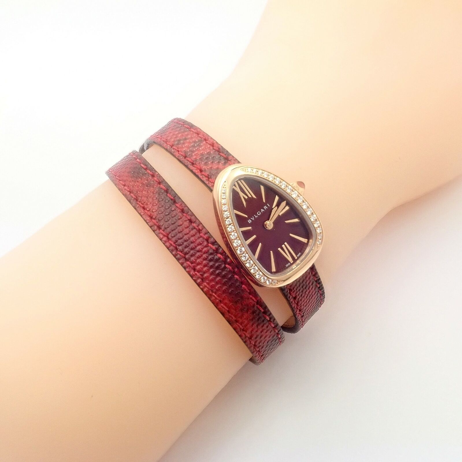Bulgari 18k Rose Gold Diamond Tubogas Red Serpenti Snake Watch + Band + Tool | Fortrove