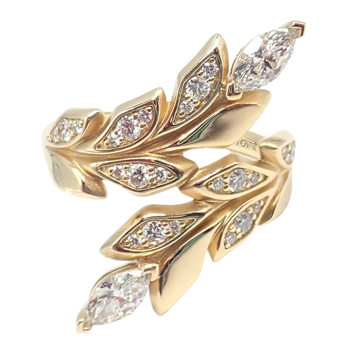 Authentic! Tiffany & Co 18k Yellow Gold Diamond Victoria Vine Bypass Ring | Fortrove