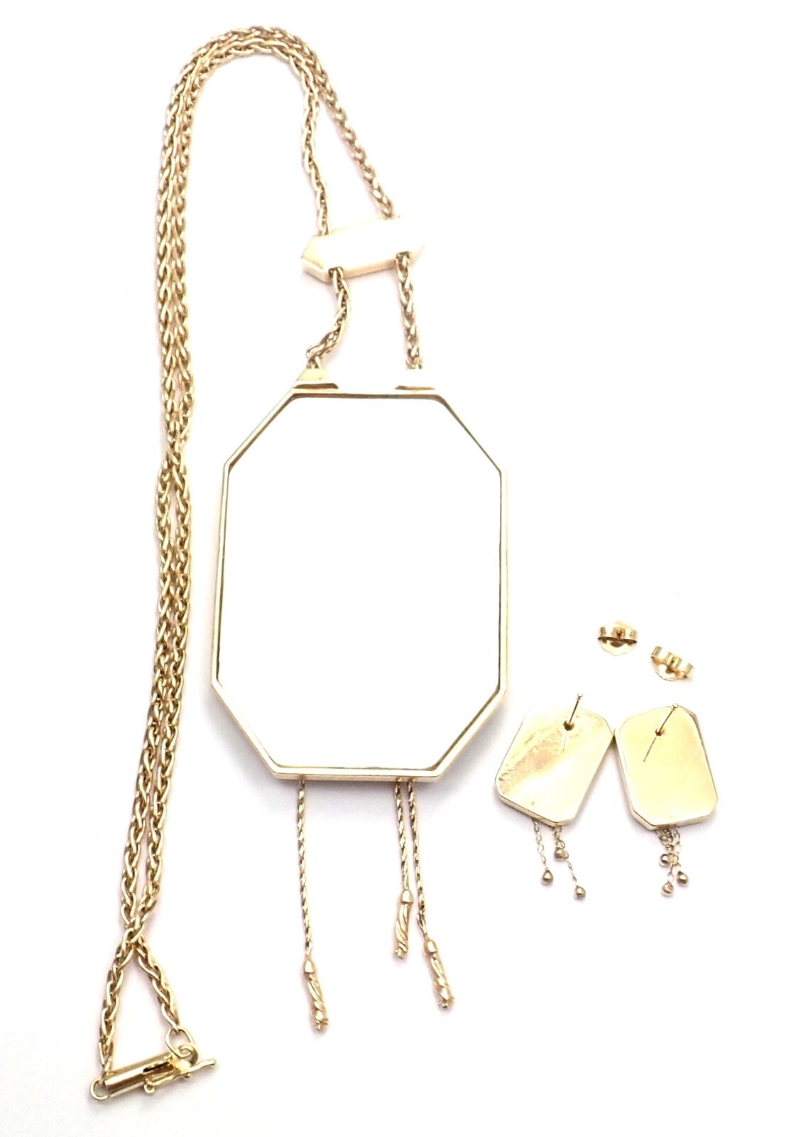 ERTE Folies 14k Yellow Gold Diamond Onyx Mother of Pearl Necklace & Earrings Set | Fortrove