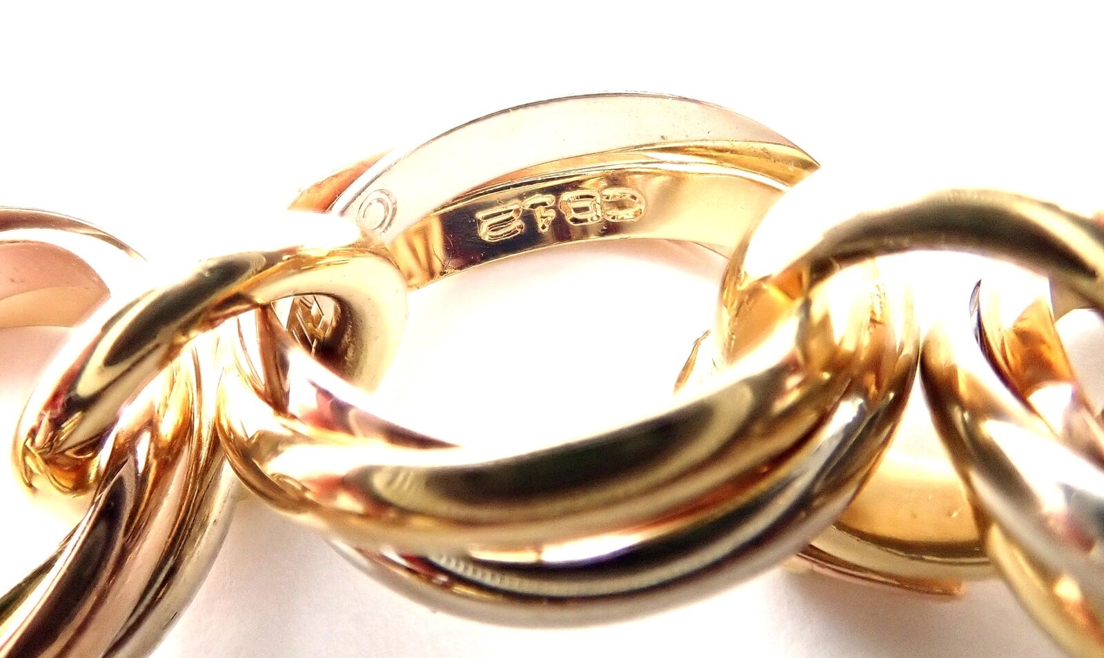 Authentic! Cartier Trinity 18k Multi Color Gold Round Wide Link Bracelet | Fortrove
