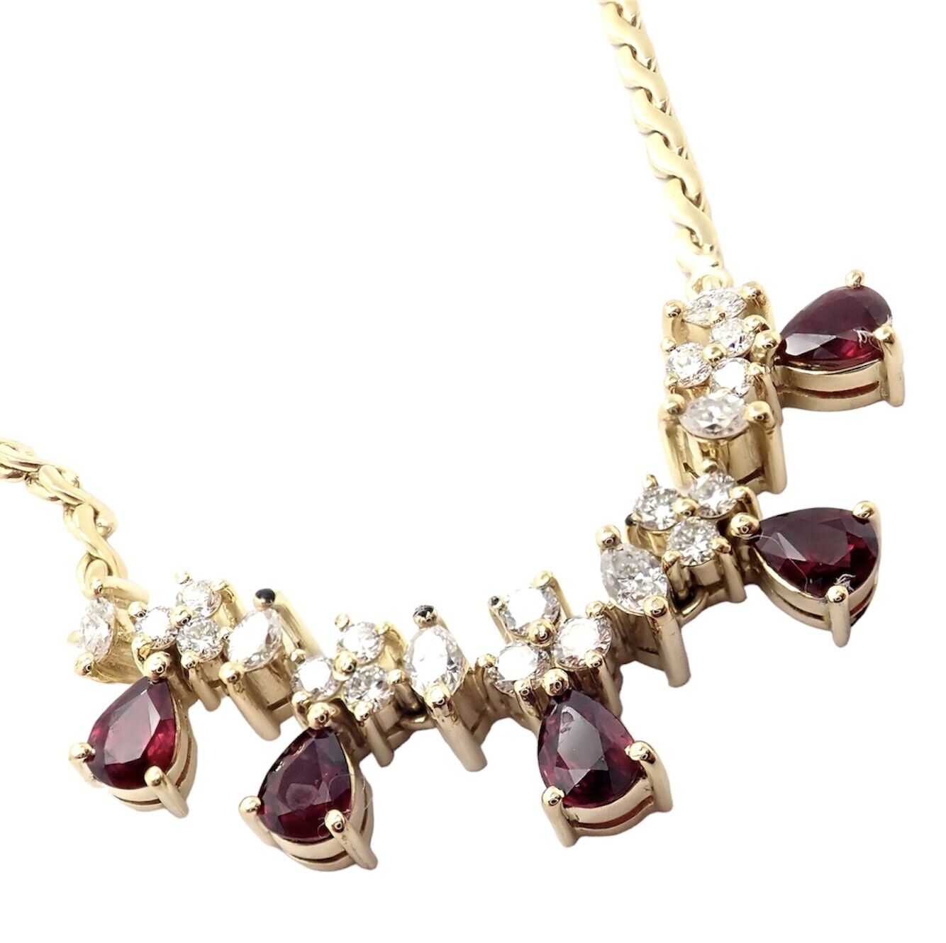 Rare! Authentic H. Stern 18k Yellow Gold White Diamond Ruby Necklace | Fortrove