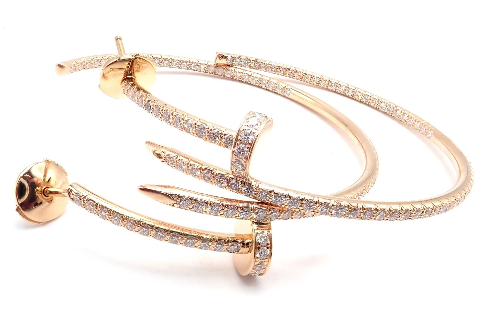 Authentic! Cartier Juste un Clou 18k Rose Gold Diamond Nail Hoop Earrings Paper | Fortrove