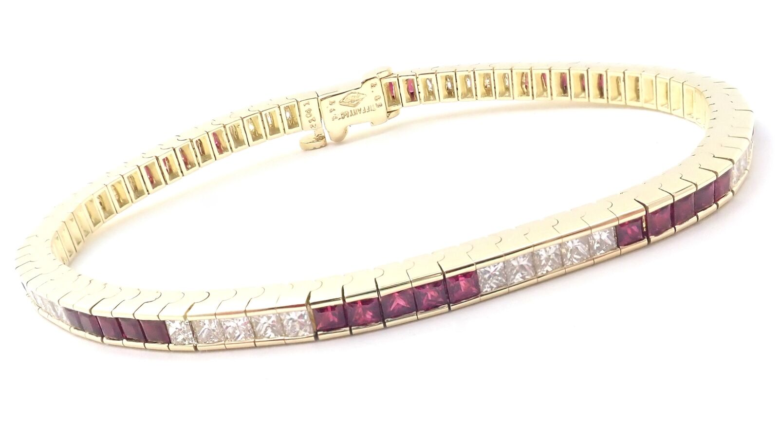 Tiffany & Co. Jewelry & Watches:Fine Jewelry:Bracelets & Charms Rare! Vintage Authentic Tiffany & Co 18k Yellow Gold Diamond Ruby Line Bracelet