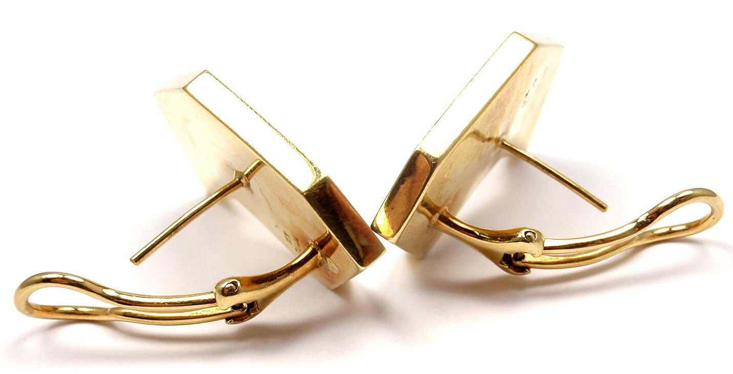 Rare! Authentic Tiffany & Co 18k Yellow Gold Black Jade Mother of Pearl Earrings | Fortrove