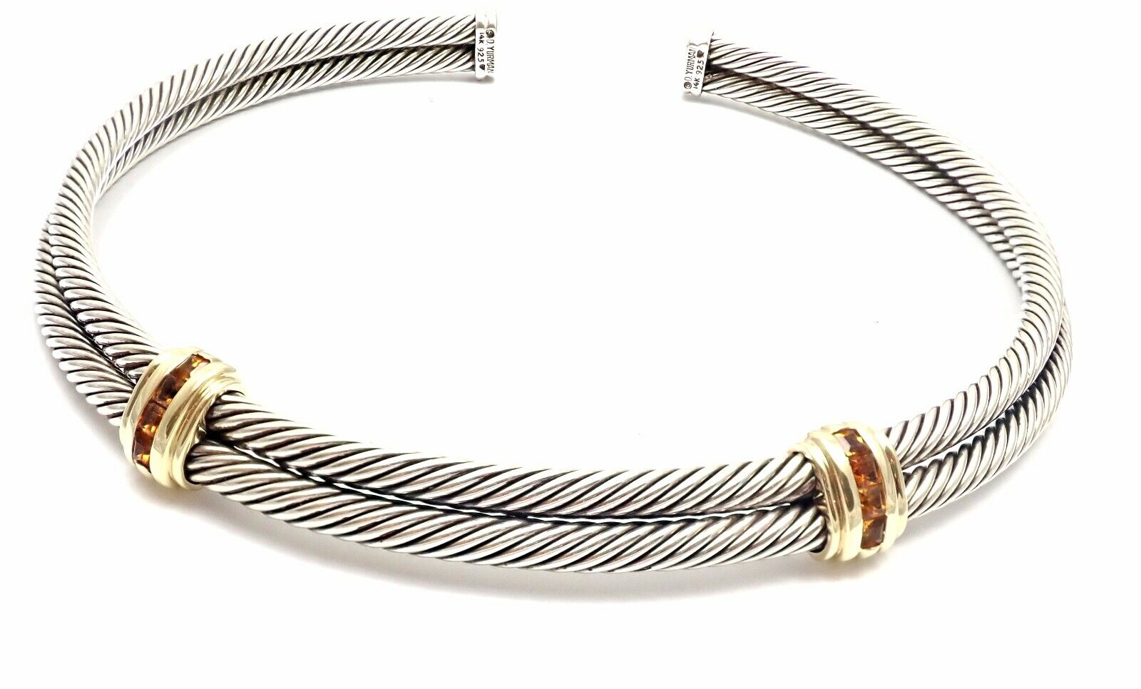 Authentic! David Yurman 14k Gold Silver Citrine Double Cable Collar Necklace | Fortrove