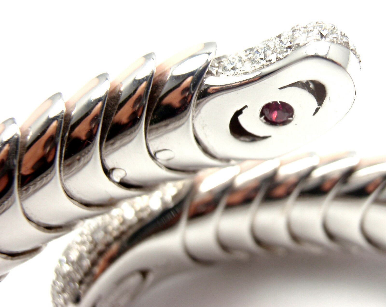Authentic! Roberto Coin 18k White Gold Enamel Ruby Diamond Cobra Bangle Bracelet | Fortrove
