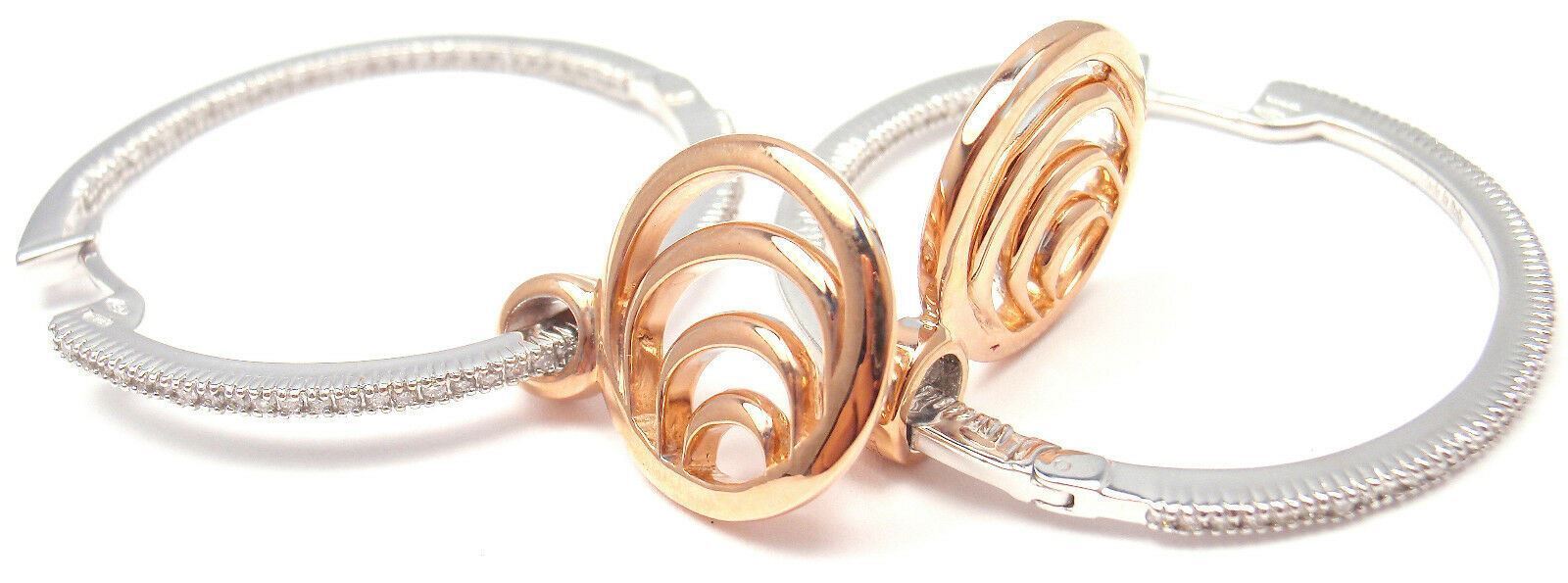 Authentic! Damiani 18k Rose/White Gold Diamond Hoop Earrings | Fortrove