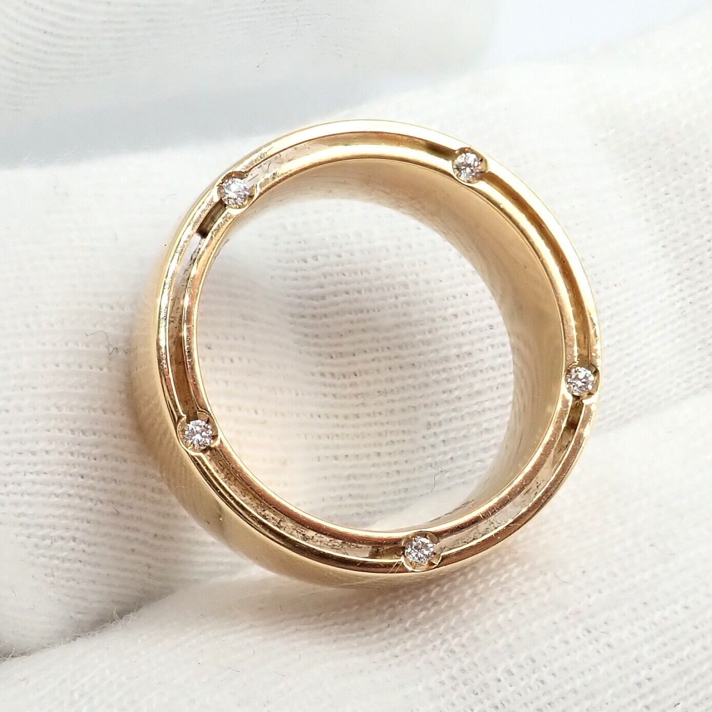 Authentic Damiani Brad Pitt 18k Yellow Gold 10 Diamond Wide Band Ring Sz 5.5 | Fortrove