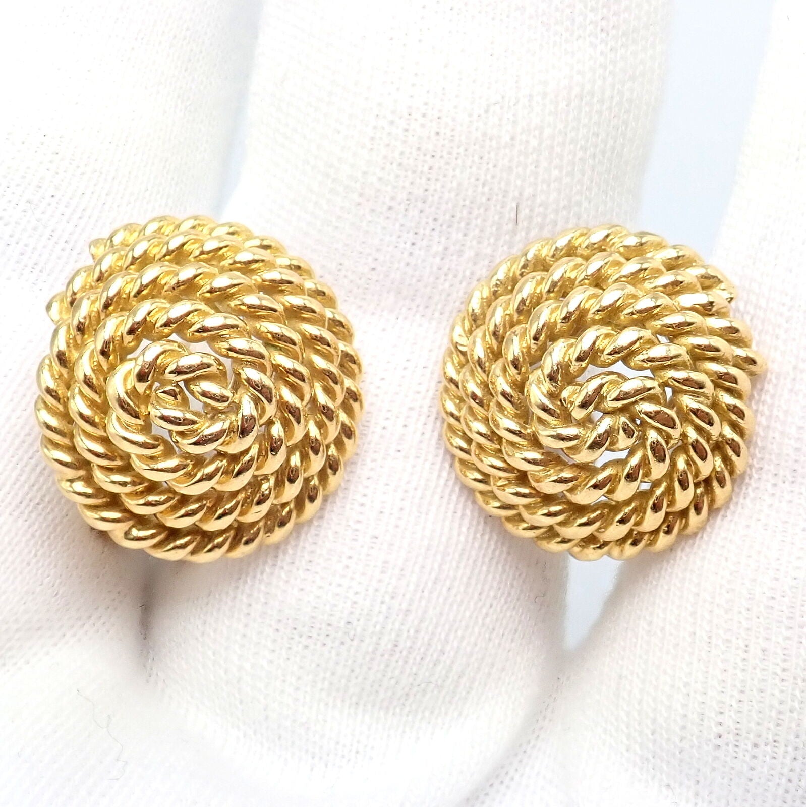 Rare! Authentic Vintage Tiffany & Co 18k Yellow Gold Large Coiled Rope Earrings | Fortrove