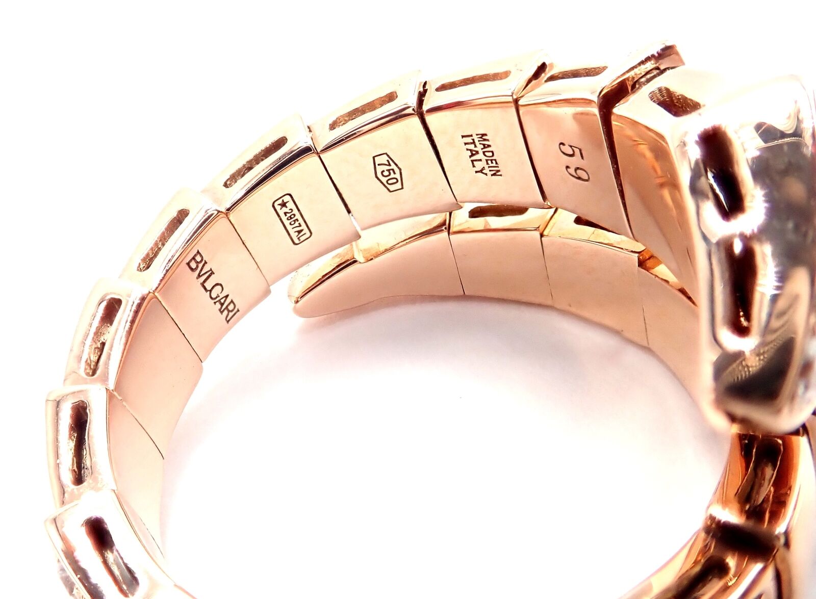 Authentic Bulgari Bvlgari Serpenti Viper 18k Rose Gold Diamond Band Ring Sz 8.75 | Fortrove