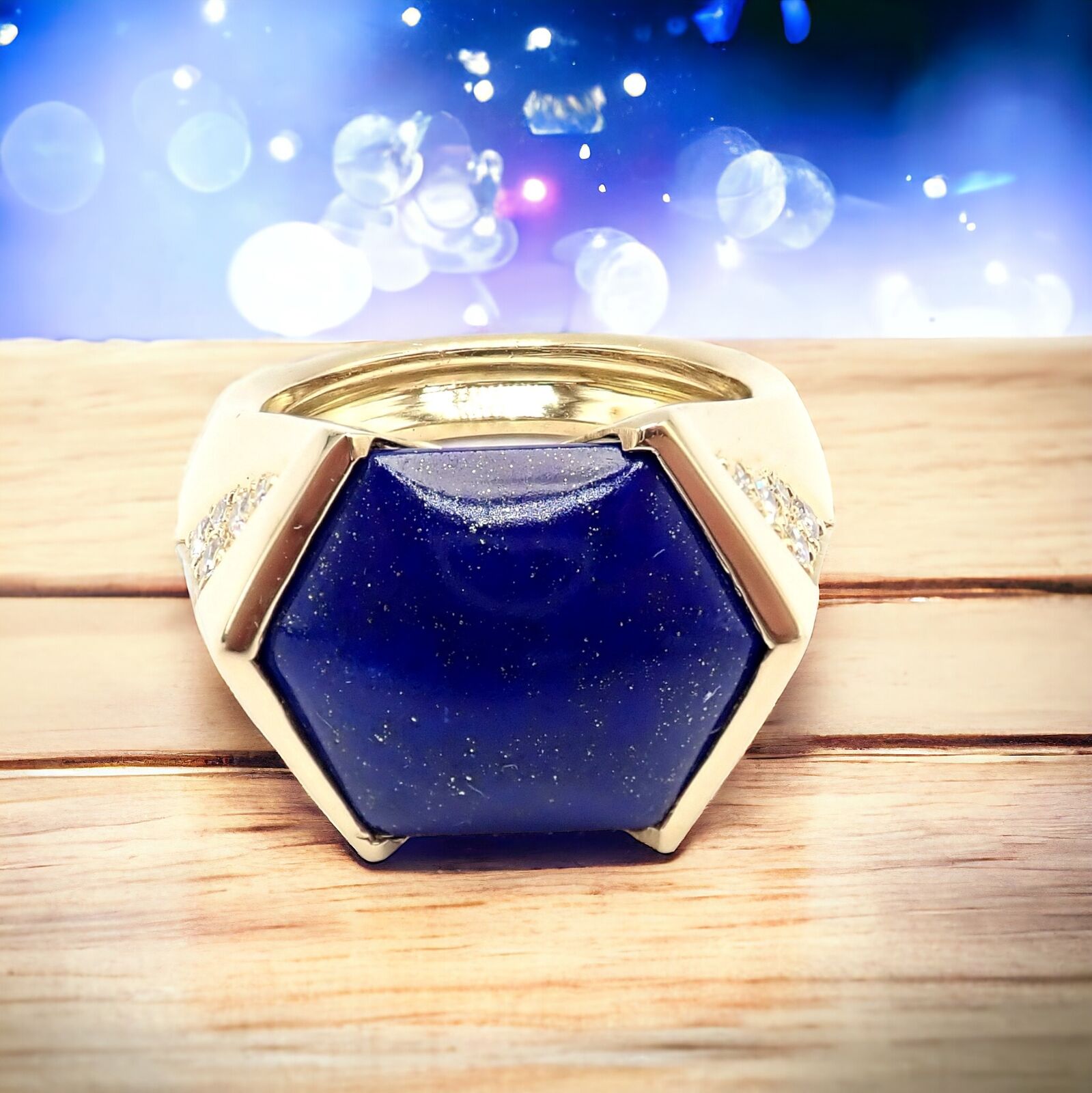 Authentic! Julius Cohen 18k Yellow Gold Diamond Lapis Ring | Fortrove