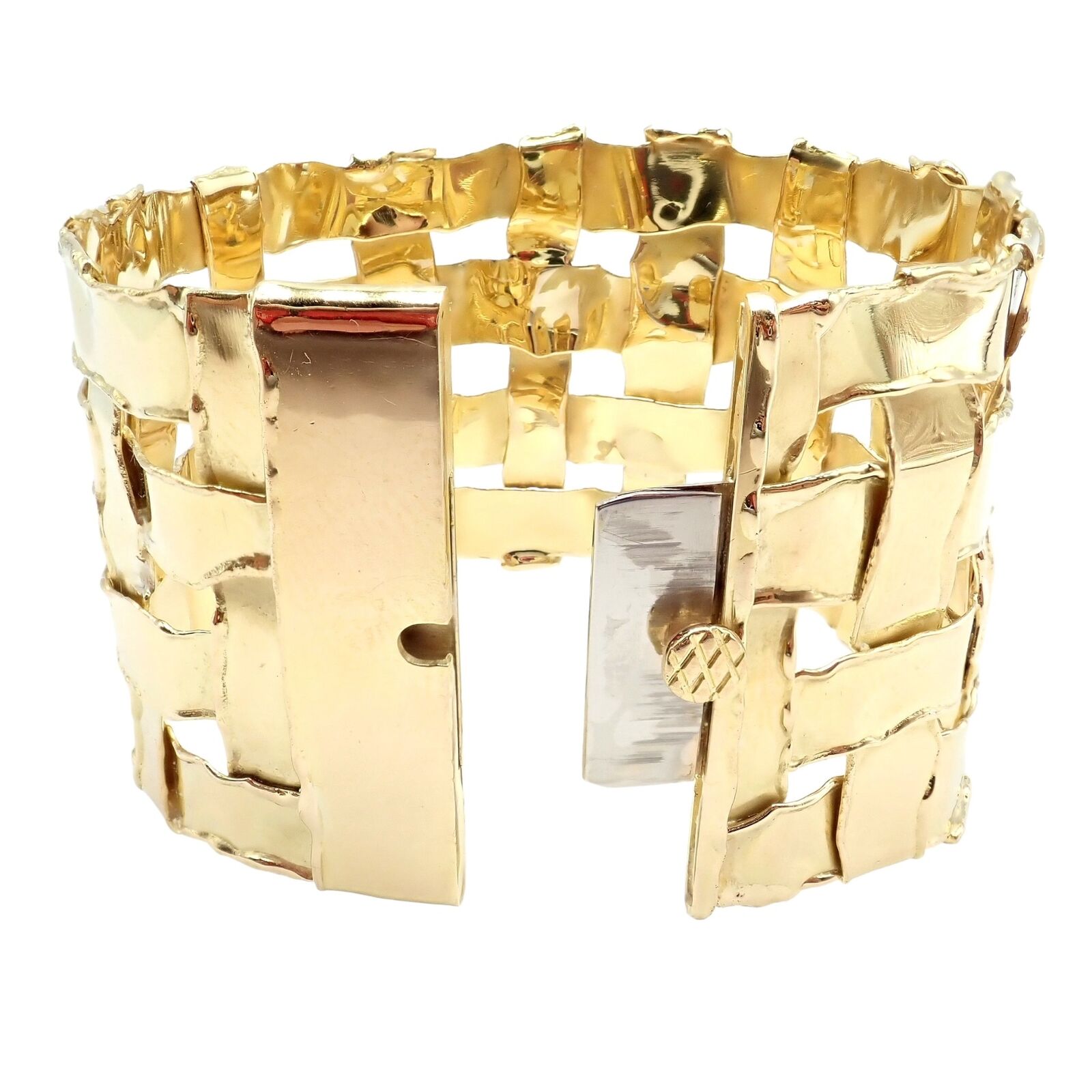 Authentic! Vintage Tiffany & Co 18k Yellow Gold Basket Weave Wide Bracelet | Fortrove