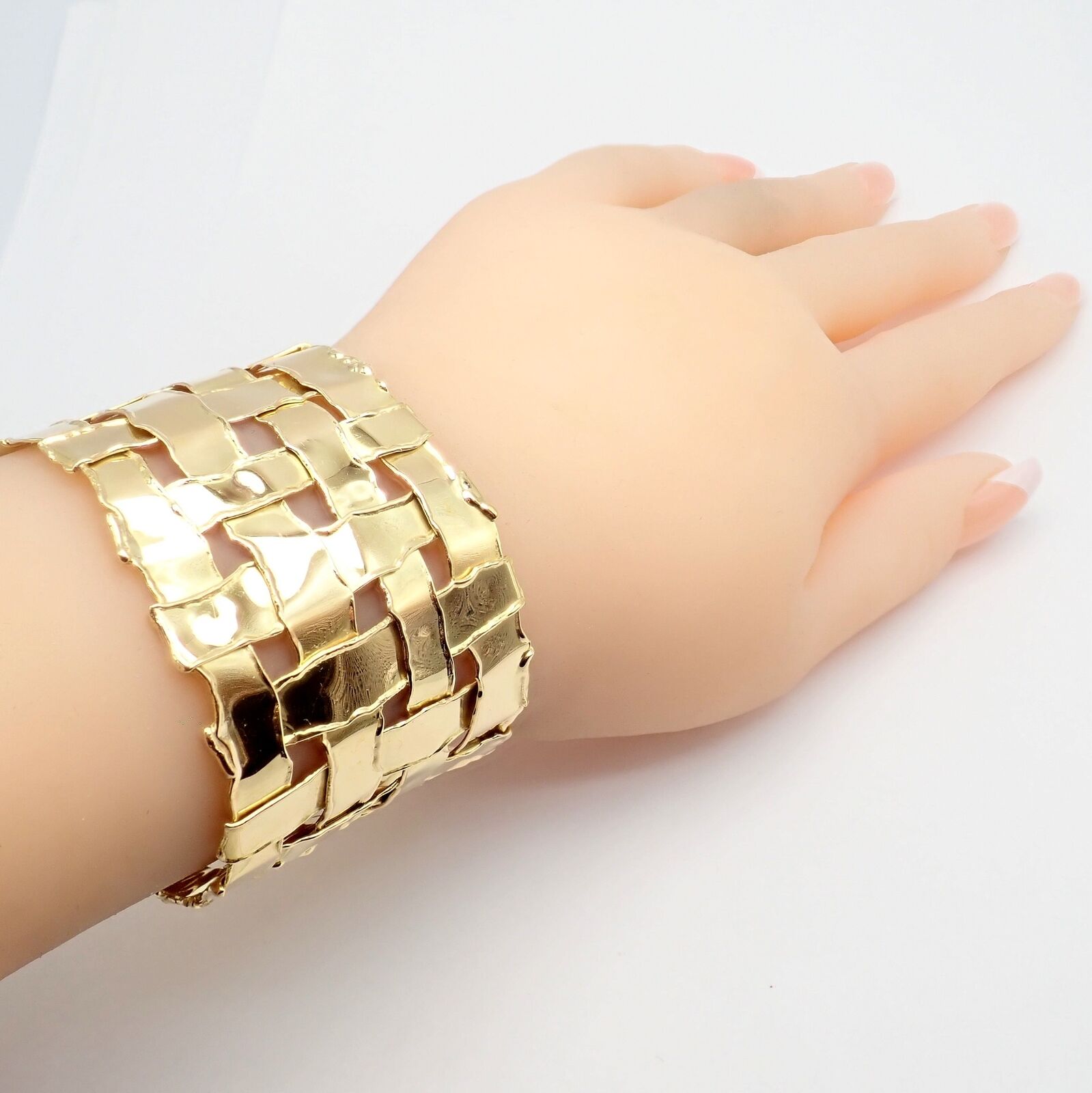 Authentic! Vintage Tiffany & Co 18k Yellow Gold Basket Weave Wide Bracelet | Fortrove