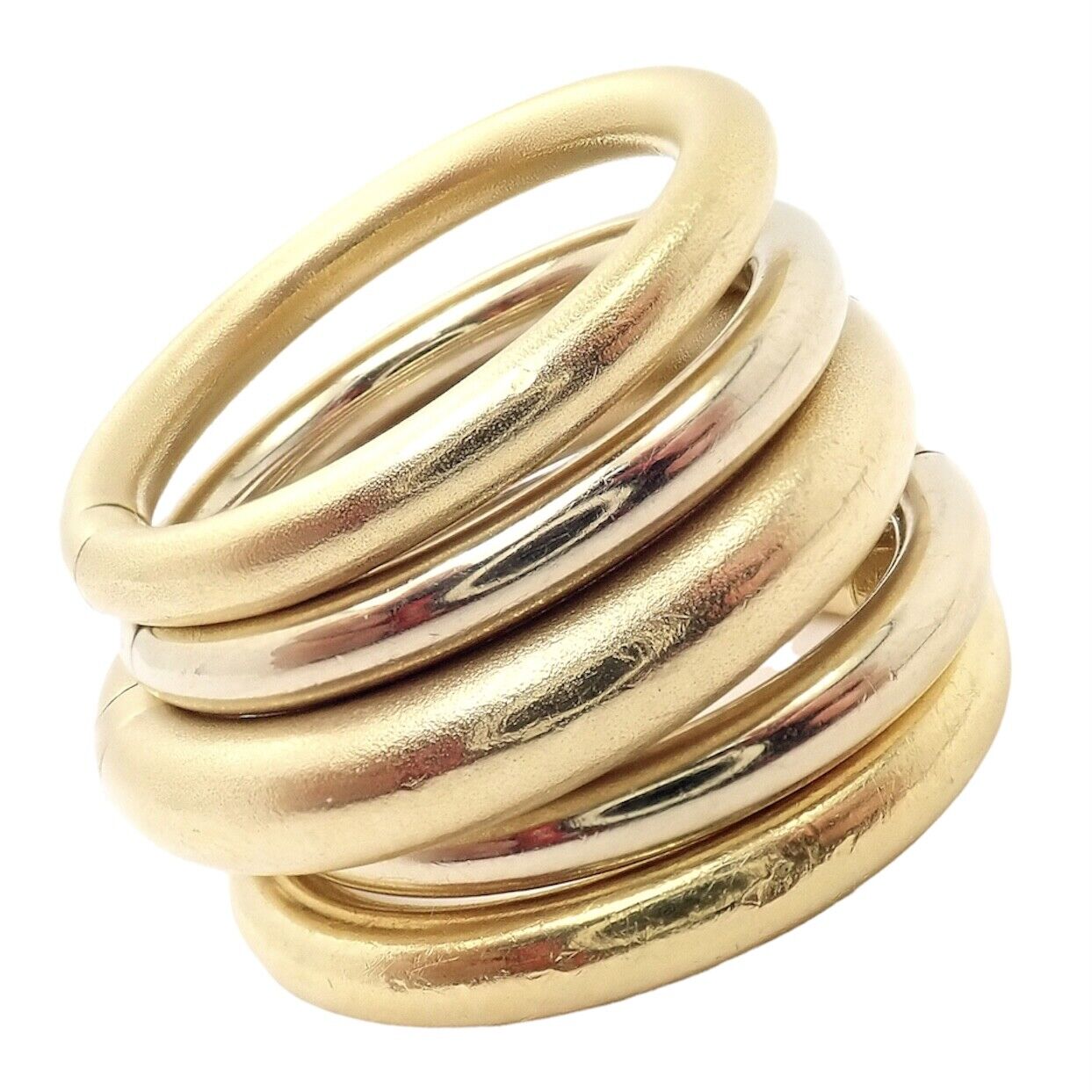 Authentic! Pomellato 18k Yellow White Gold 5 Row Interlocking Tubolare Band Ring | Fortrove