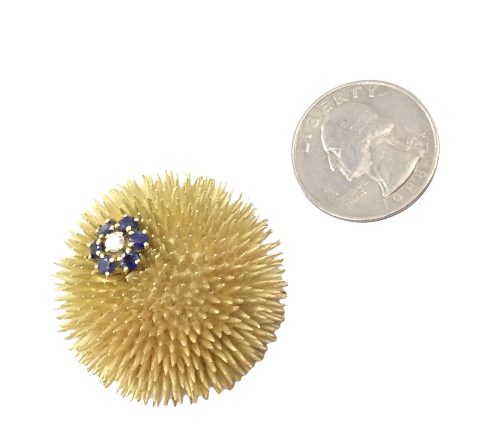 Tiffany & Co 18k Yellow Gold Sapphire Diamond Large Urchin Brooch Pin 1960's | Fortrove