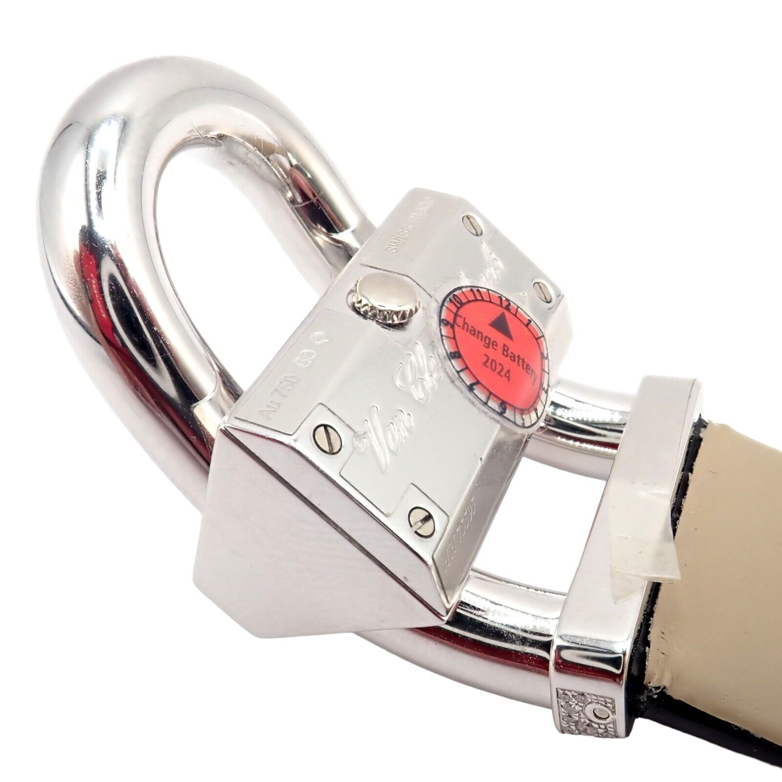 Authentic! Van Cleef & Arpels 18K White Gold Diamond Cadenas Alligator Watch | Fortrove