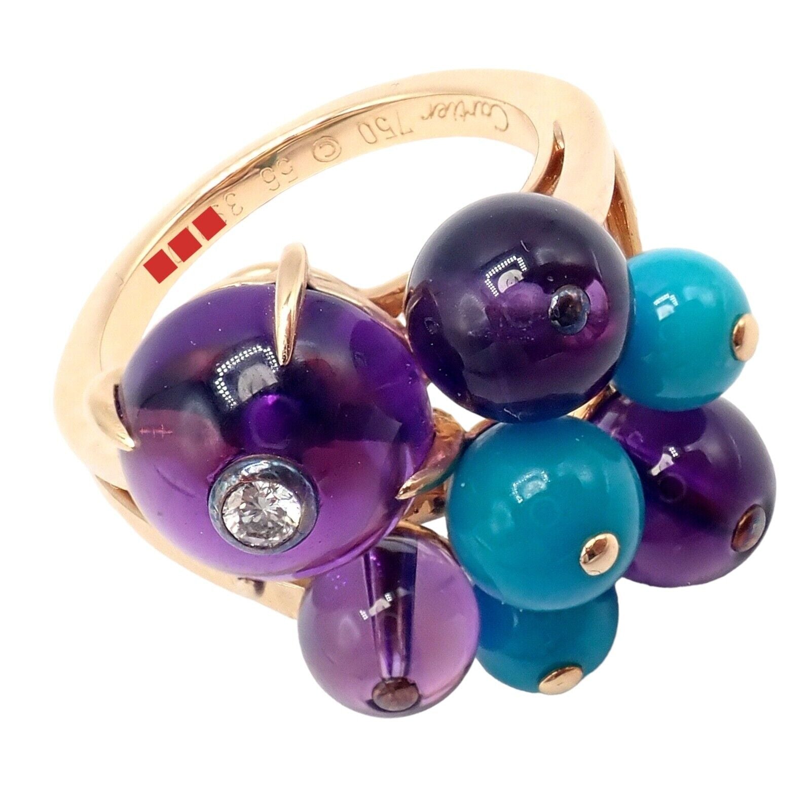 Rare! Authentic Cartier 18k Rose Gold Turquoise Diamond Delices De Goa Ring | Fortrove