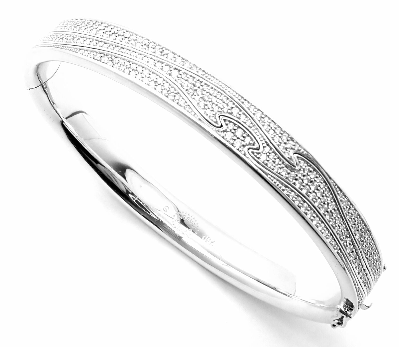Authentic! Georg Jensen Fusion 18k White Gold Pave Diamond Bangle Bracelet Paper | Fortrove