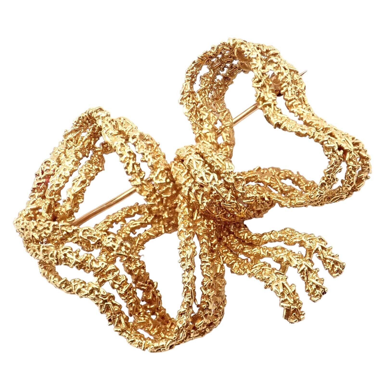 Authentic! Vintage Tiffany & Co 18k Yellow Gold Large Ribbon Bow Pin Brooch | Fortrove