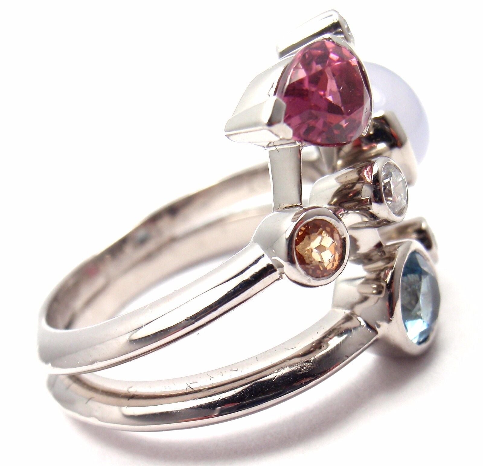 Authentic! Cartier Meli Melo Platinum Chalcedony Tourmaline Garnet Diamond Ring | Fortrove