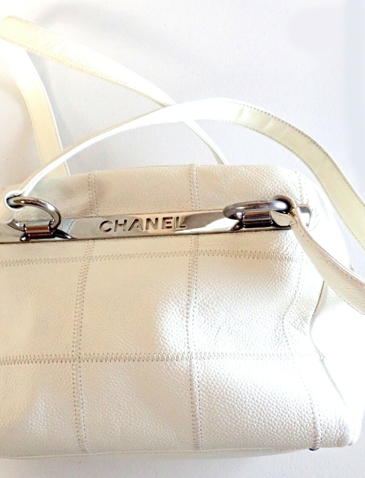 CHANEL Clothing, Shoes & Accessories:Women:Women's Bags & Handbags WOW! AUTHENTIC 2005 CHANEL LAX SQUARE STITCH CREAM CAVIAR LEATHER HANDBAG