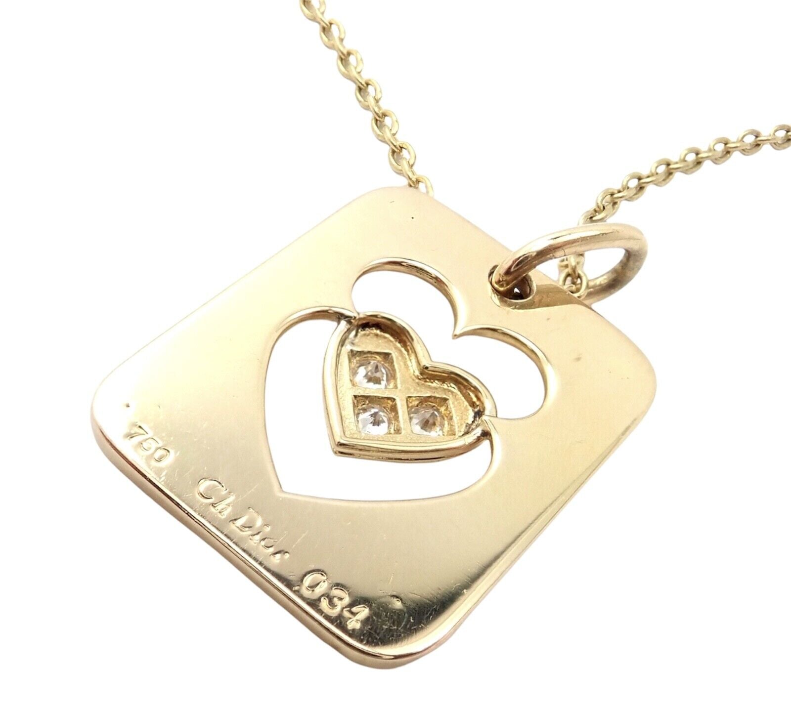 Rare! Christian Dior 18k Yellow Gold Diamond Ace Of Hearts Card Pendant Necklace | Fortrove