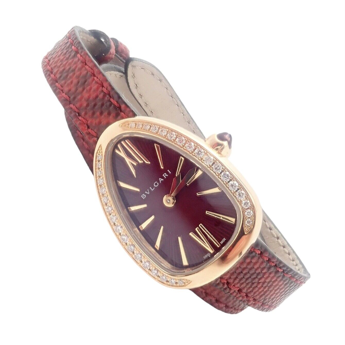 Bulgari 18k Rose Gold Diamond Tubogas Red Serpenti Snake Watch + Band + Tool | Fortrove
