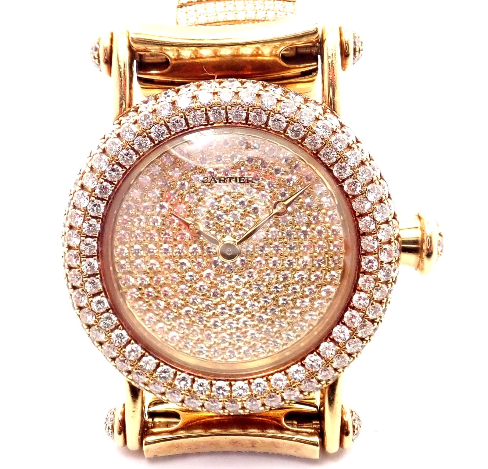 Authentic! Cartier Diabolo Pave 15ct Diamond 18k Yellow Gold Quartz Watch 1450 | Fortrove