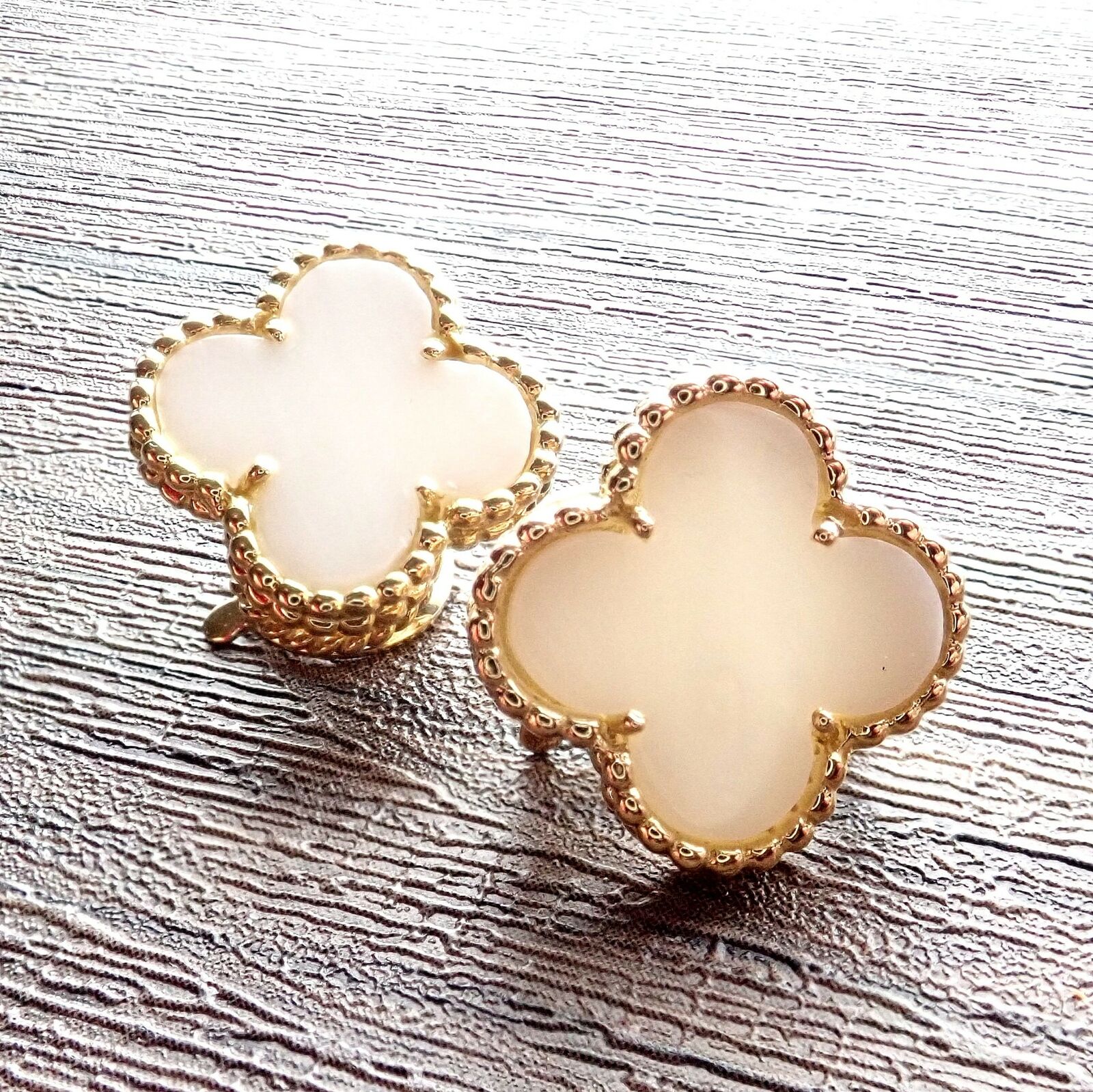 Rare! Van Cleef & Arpels Vintage Alhambra 18k Yellow Gold White Coral Earrings | Fortrove