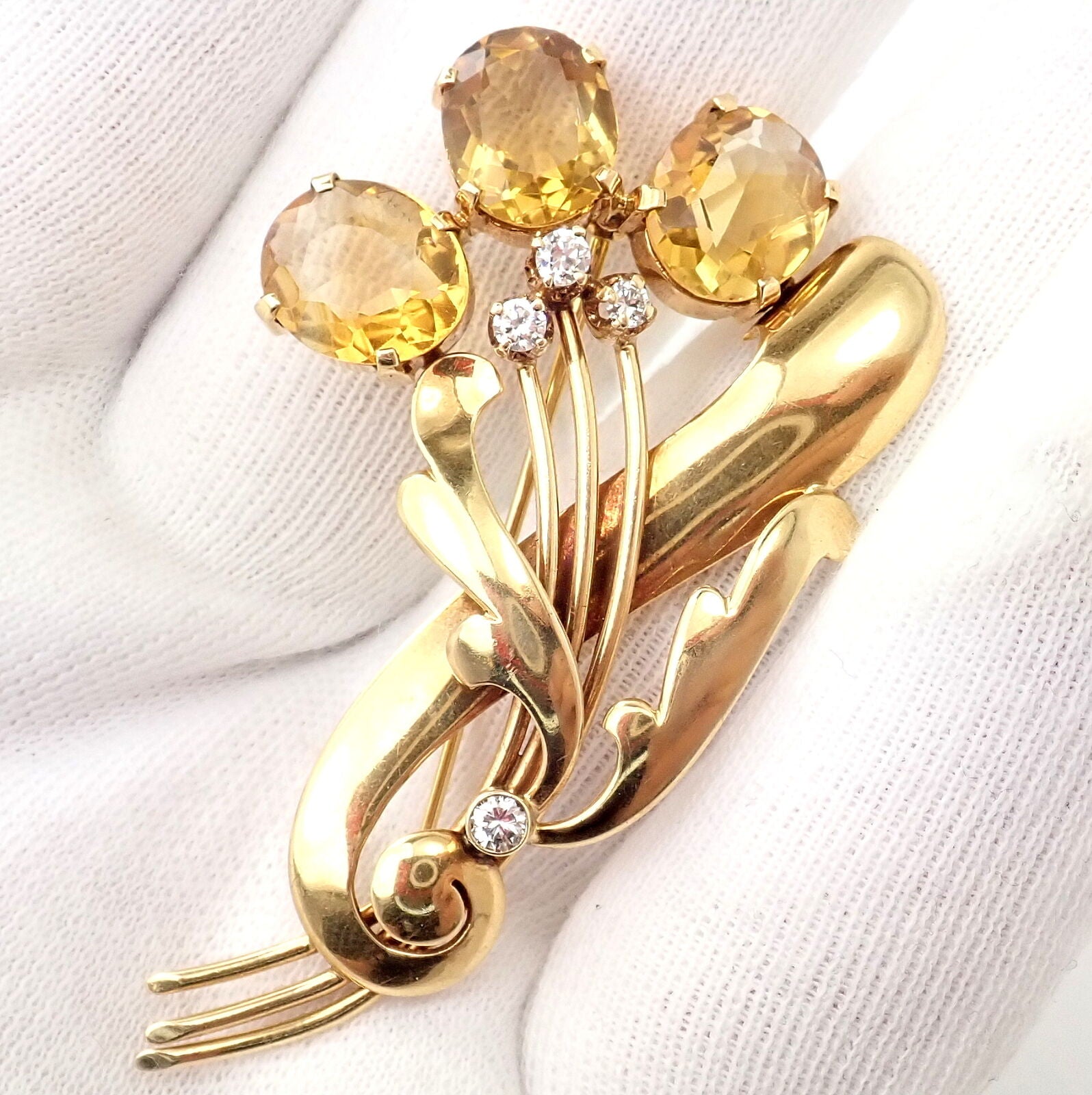 Tiffany & Co. Jewelry & Watches:Fine Jewelry:Brooches & Pins Rare! Vintage Authentic Tiffany & Co 14k Yellow Gold Citrine Diamond Pin Brooch