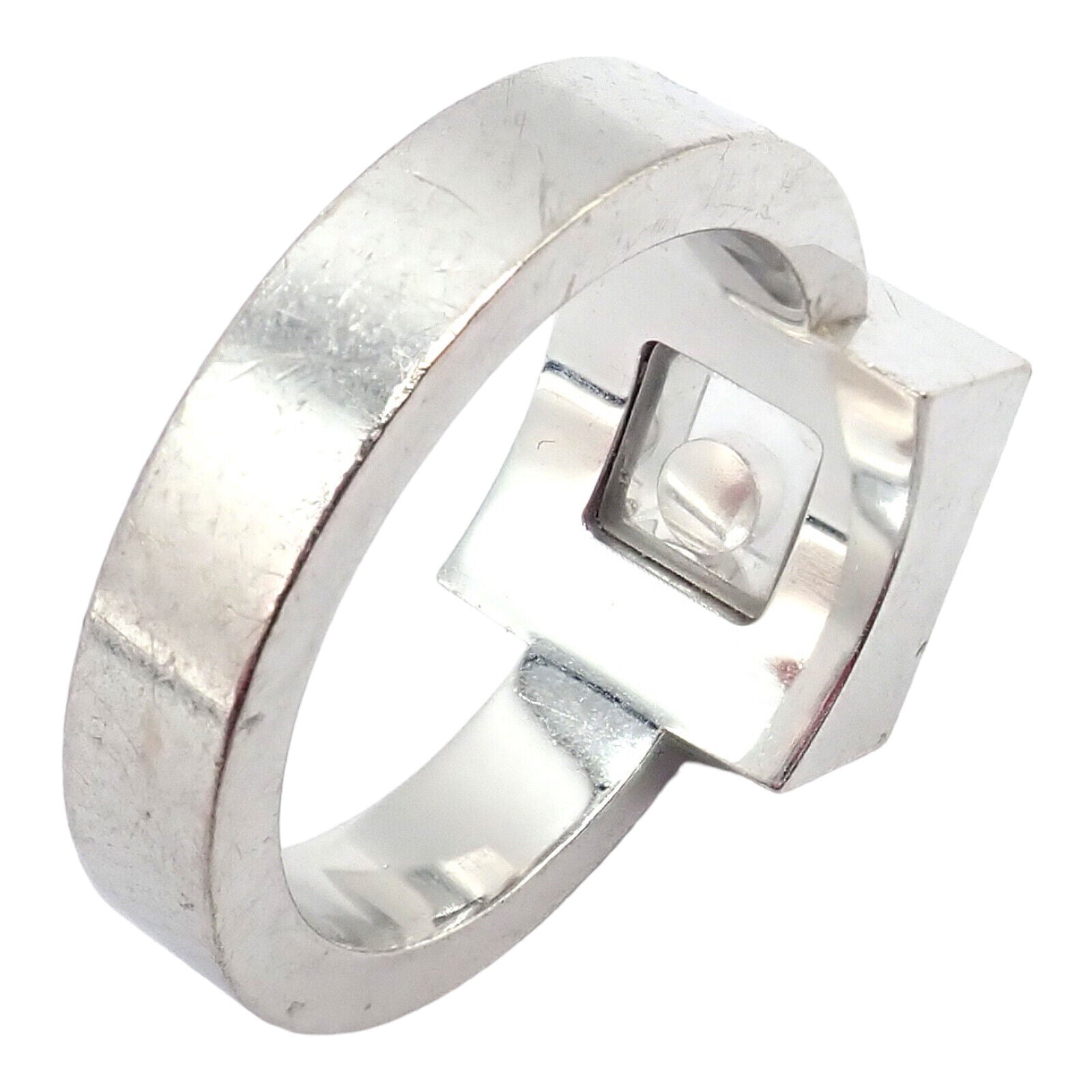 Authentic! Chopard 18k White Gold Diamond Happy Diamond Ring Sz 5.75 | Fortrove