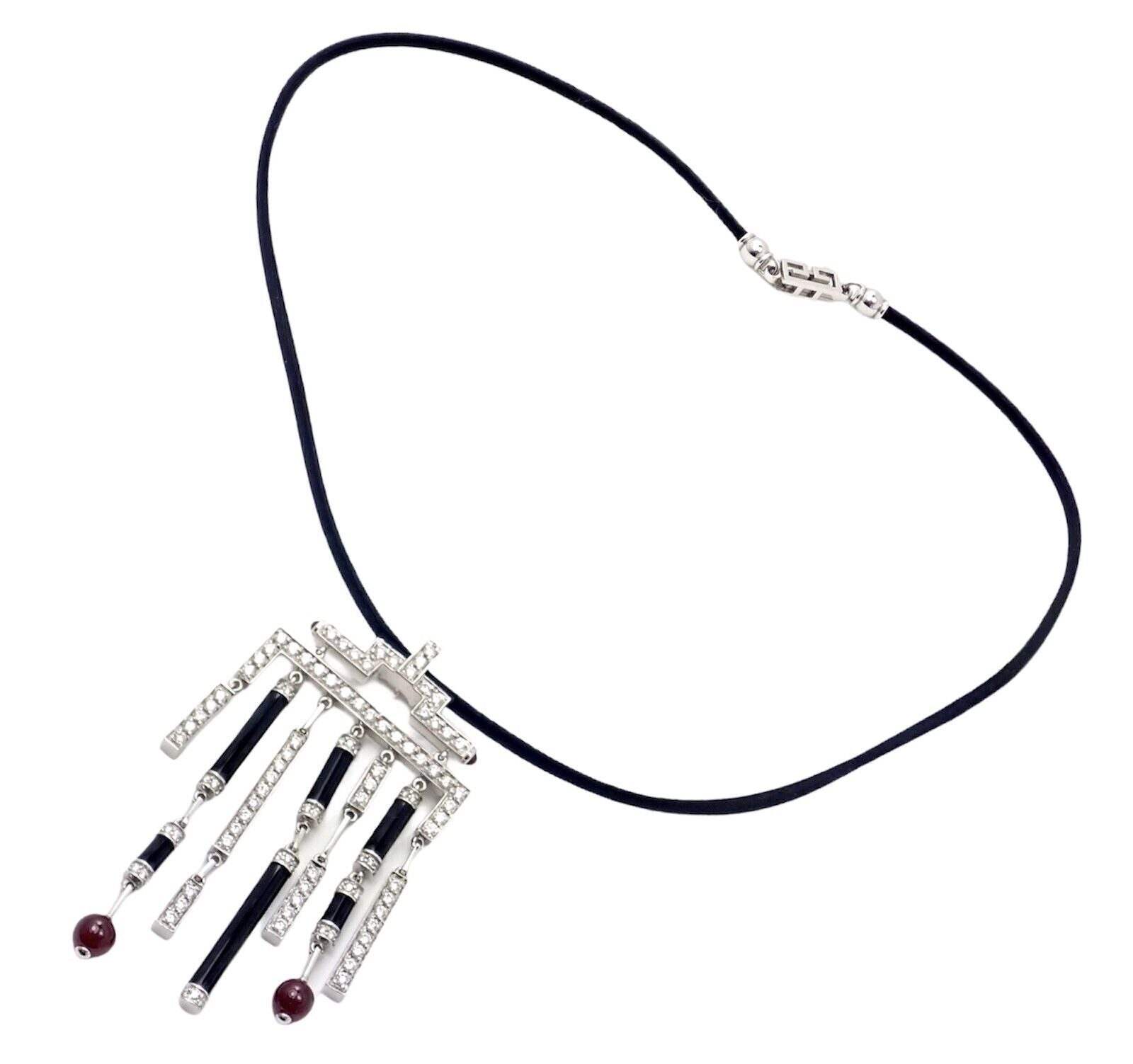 Cartier Le Baiser Du Dragon 18k White Gold Onyx Ruby Diamond Necklace w/ Paper | Fortrove