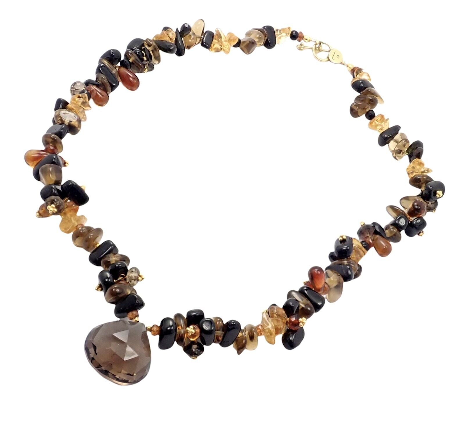 Laura Gibson 18k Yellow Gold Briolette Smokey Topaz Onyx Bead Large Necklace | Fortrove