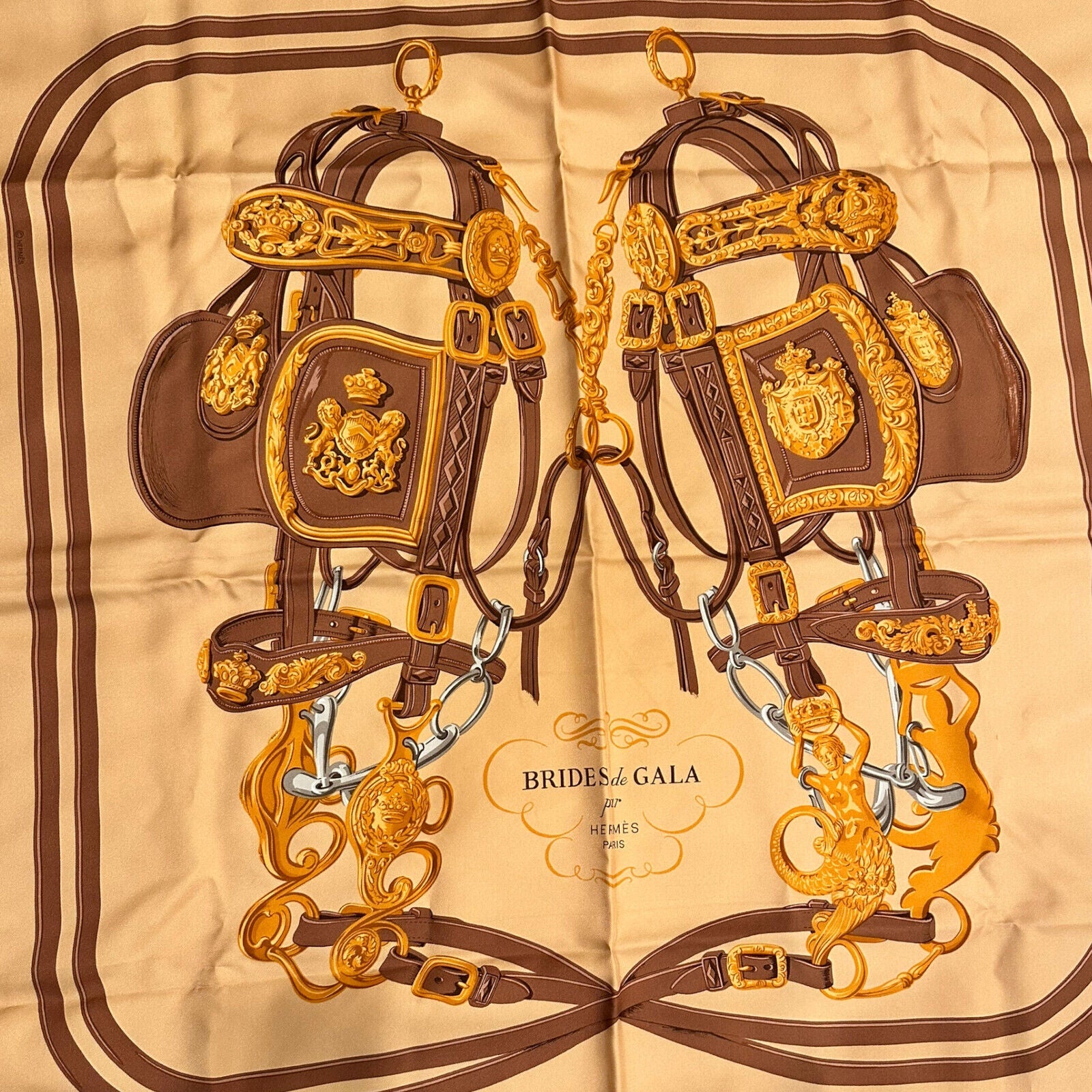 Hermes Clothing, Shoes & Accessories:Women:Women's Accessories:Scarves & Wraps Authentic! Hermes Brides De Gala 90cm Orange Brown Silk Scarf