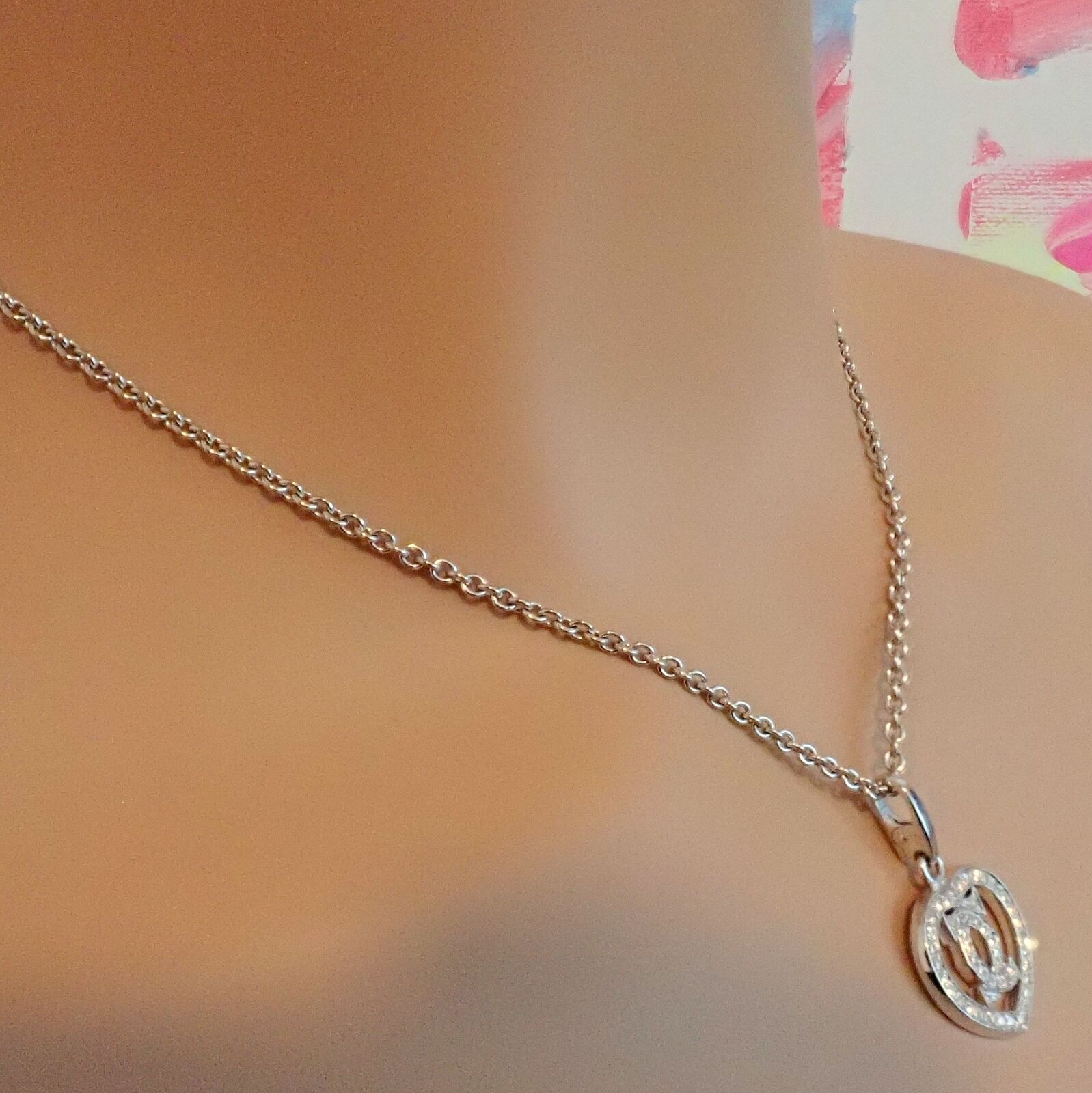 Authentic! Cartier Double C Heart 18k White Gold Diamond Pendant Necklace | Fortrove
