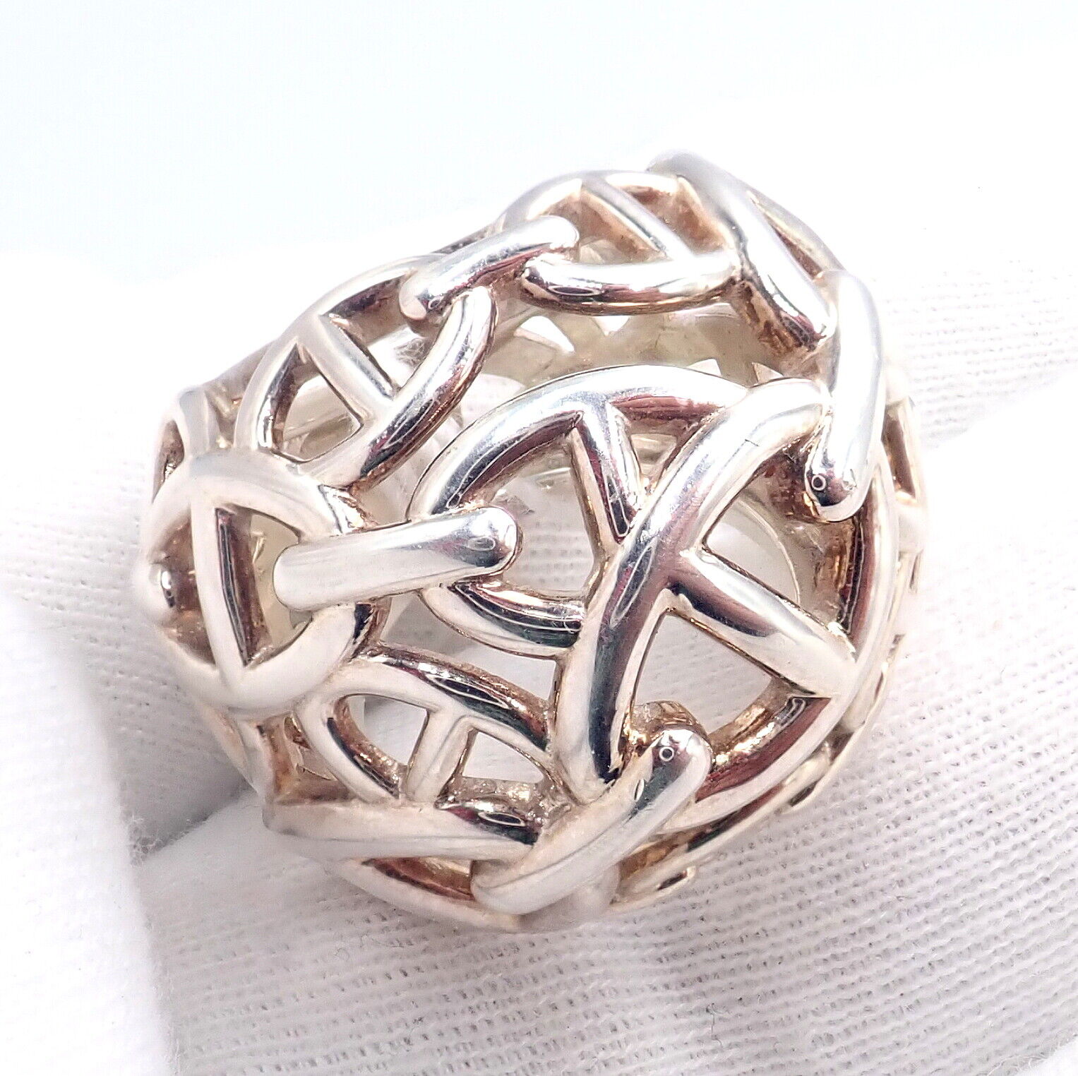 Authentic! Hermes Sterling Silver Large Chaine D'anchre Dome Ring sz 4.5 | Fortrove