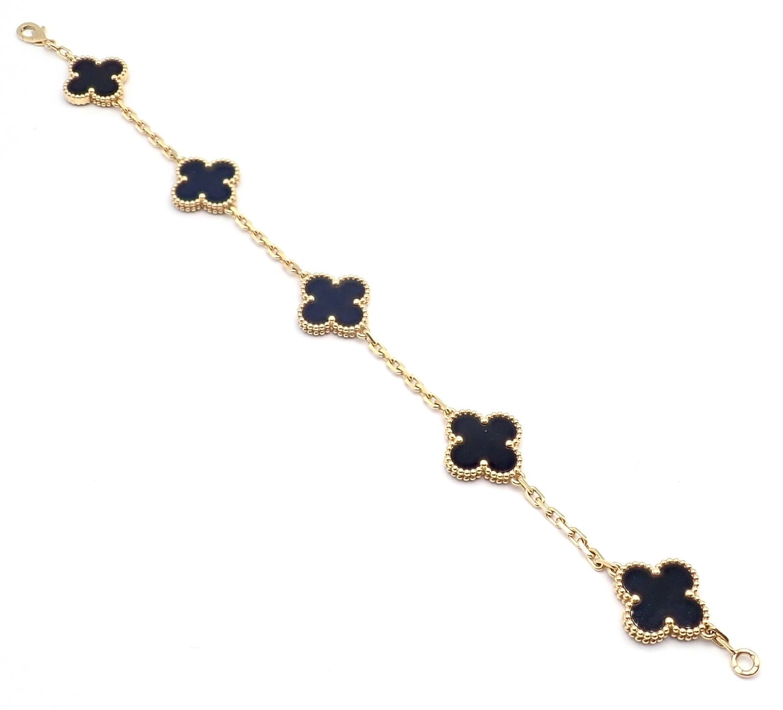 Van Cleef & Arpels Jewelry & Watches:Fine Jewelry:Bracelets & Charms Authentic! Van Cleef & Arpels 18k Yellow Gold 5 Motif Onyx Alhambra Bracelet