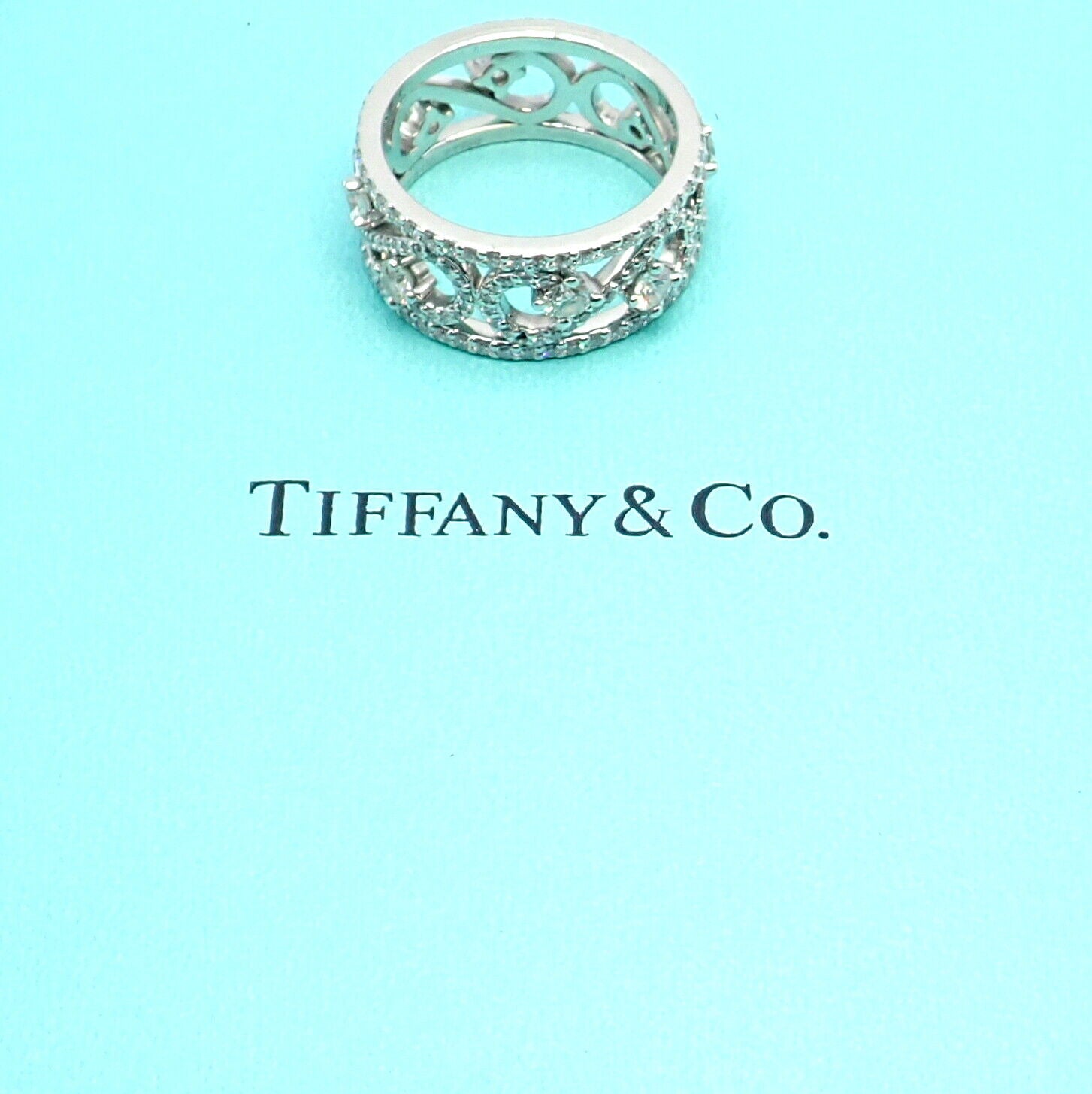 Authentic! Tiffany & Co Platinum Diamond Enchant Scroll Wide Band Ring Size 6 | Fortrove